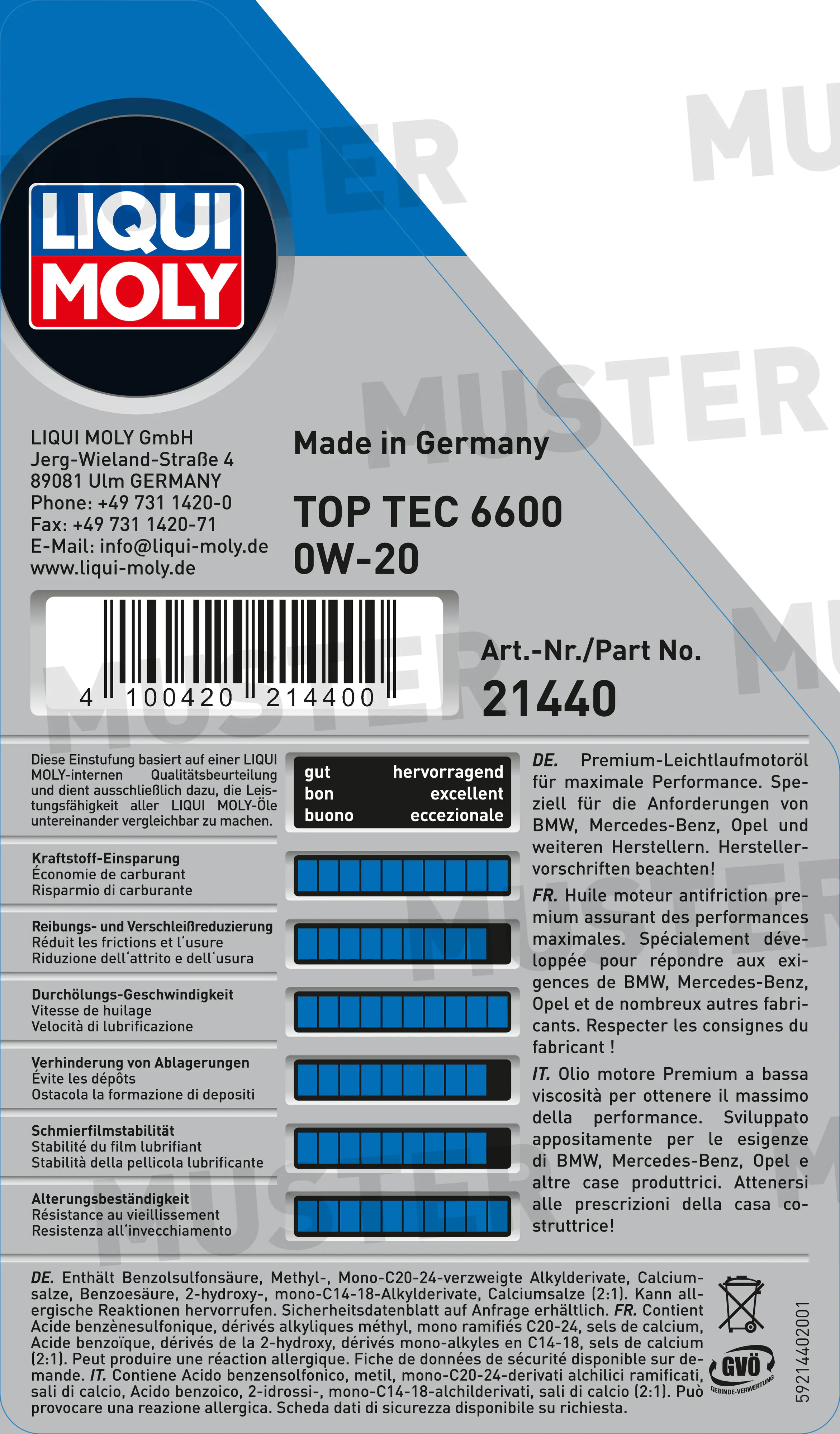 Liqui Moly Motoröl Top Tec 6600 0W-20 1 L