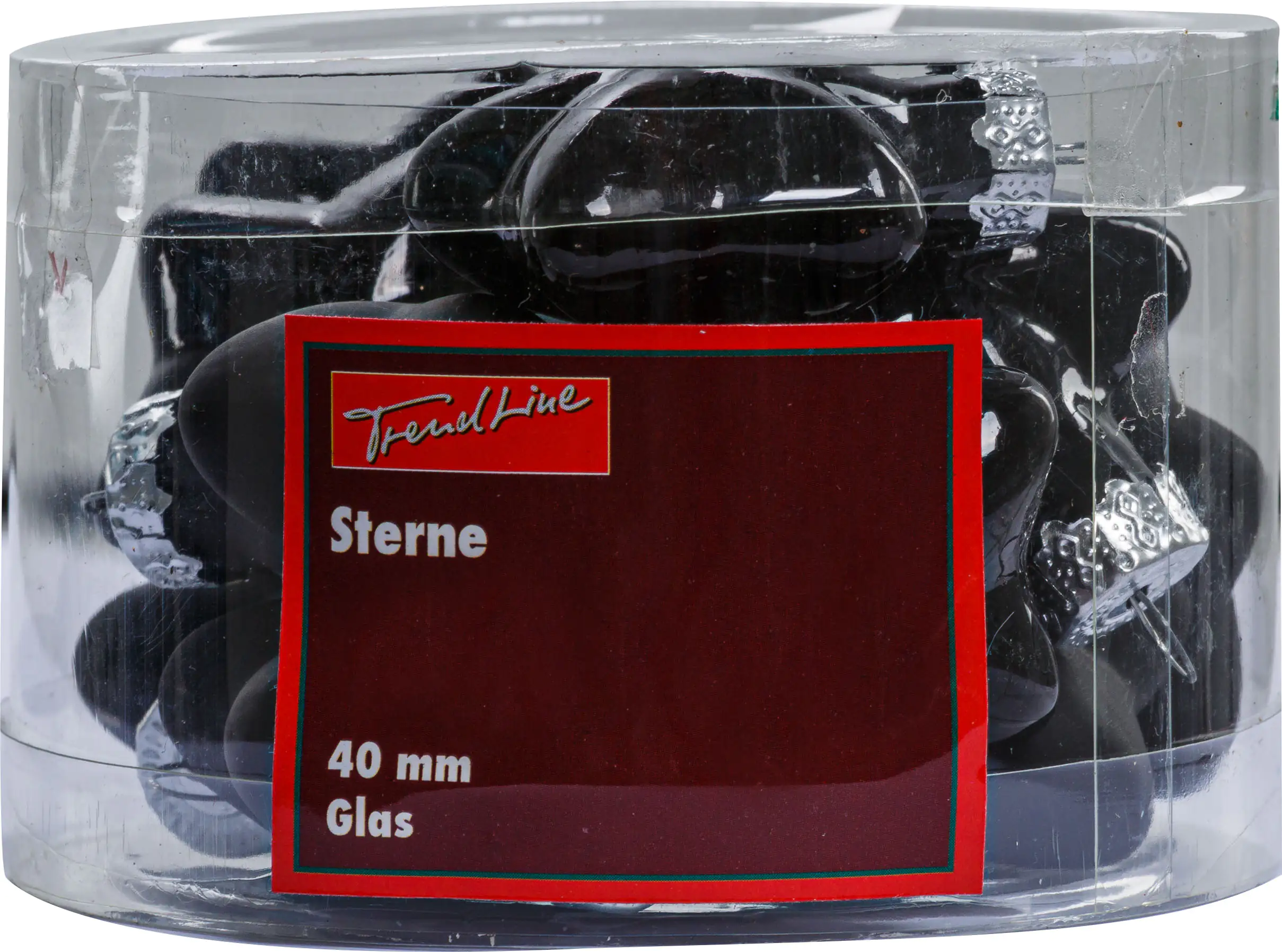 2076601552918_01 TrendLine Weihnachtskugeln Glas-Sterne 4 cm schwarz 12 Stück