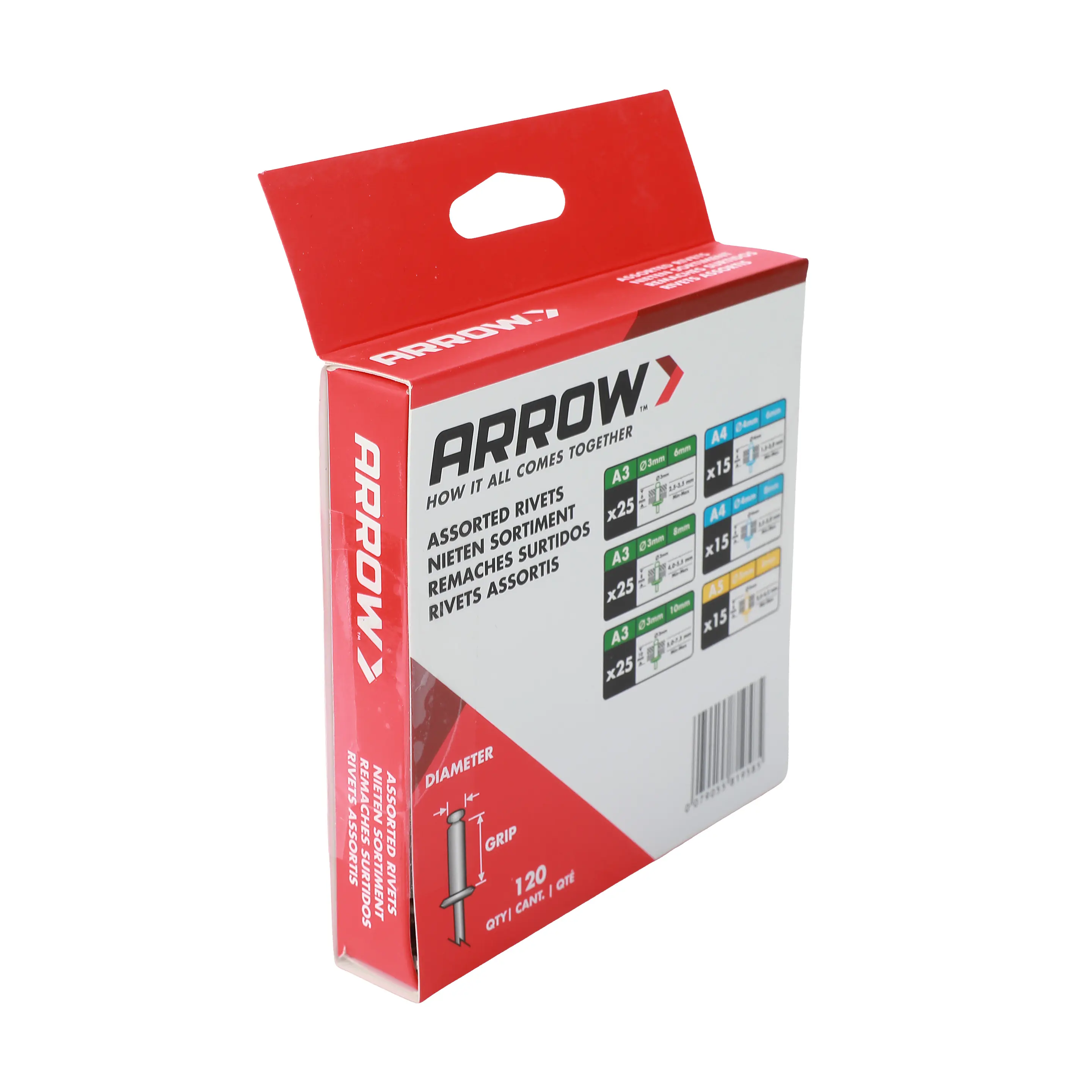 Arrow Blindnieten Set 120 Stück Ø3, Ø4, Ø5 mm Aluminium Popnieten