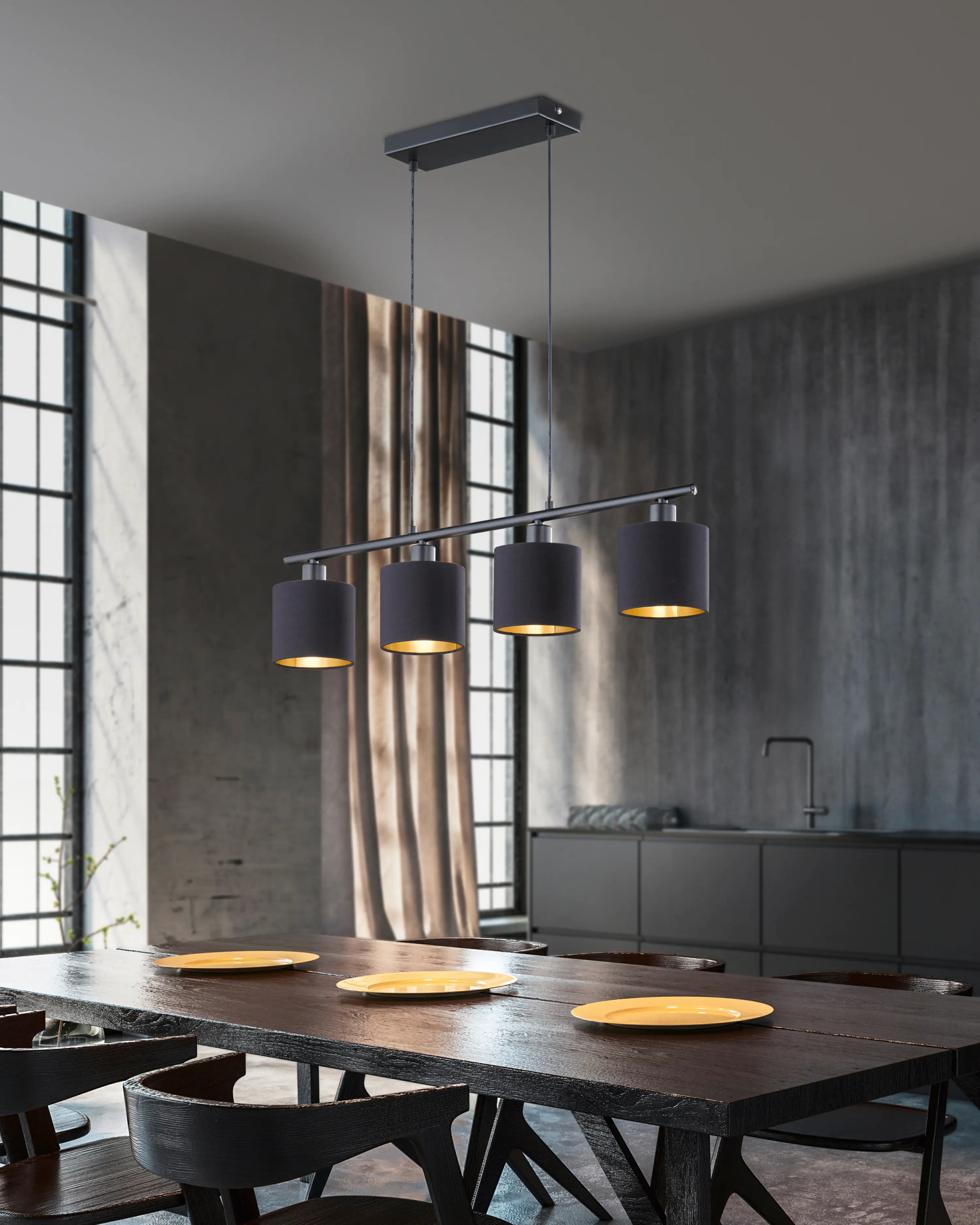 Reality Leuchten Pendelleuchte Tommy 4-flammig, E14, schwarz gold