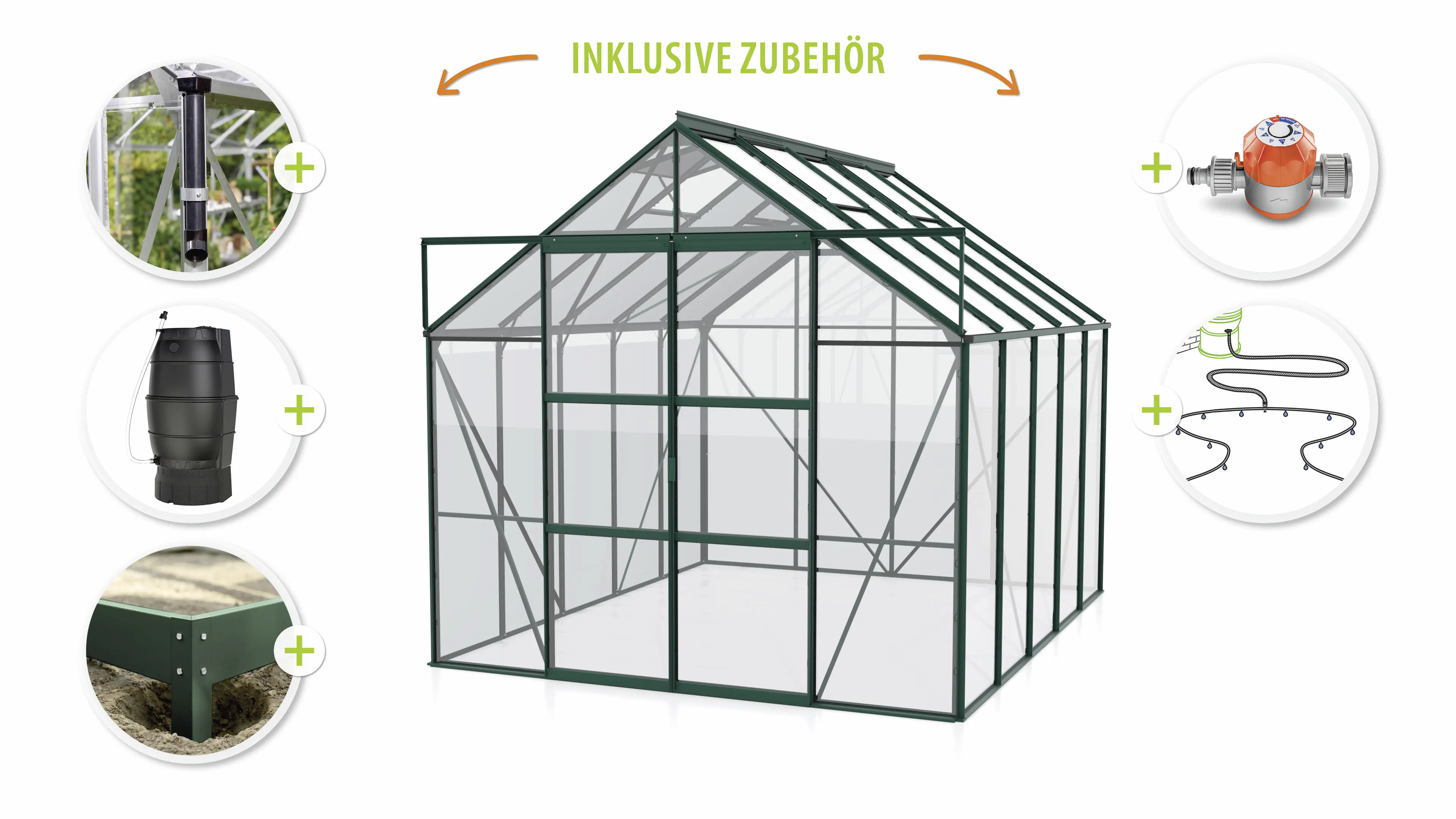 Vitavia Gewächshaus-Set Uranus 8300 ESG 3 mm smaragd 254 x 317 cm 