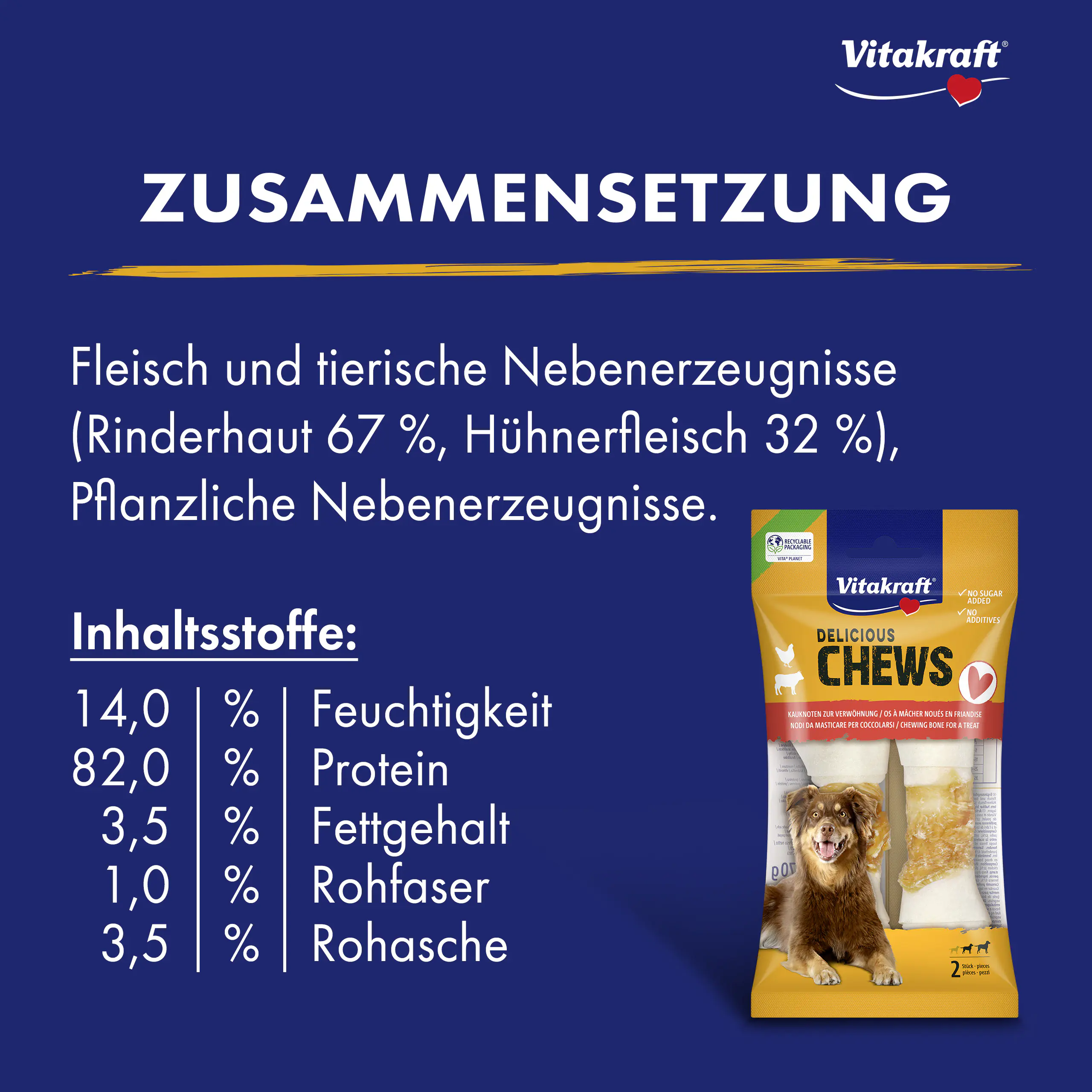 Vitakraft Hundeleckerli Kauknoten 70 g Huhn & Rind 2 Stück