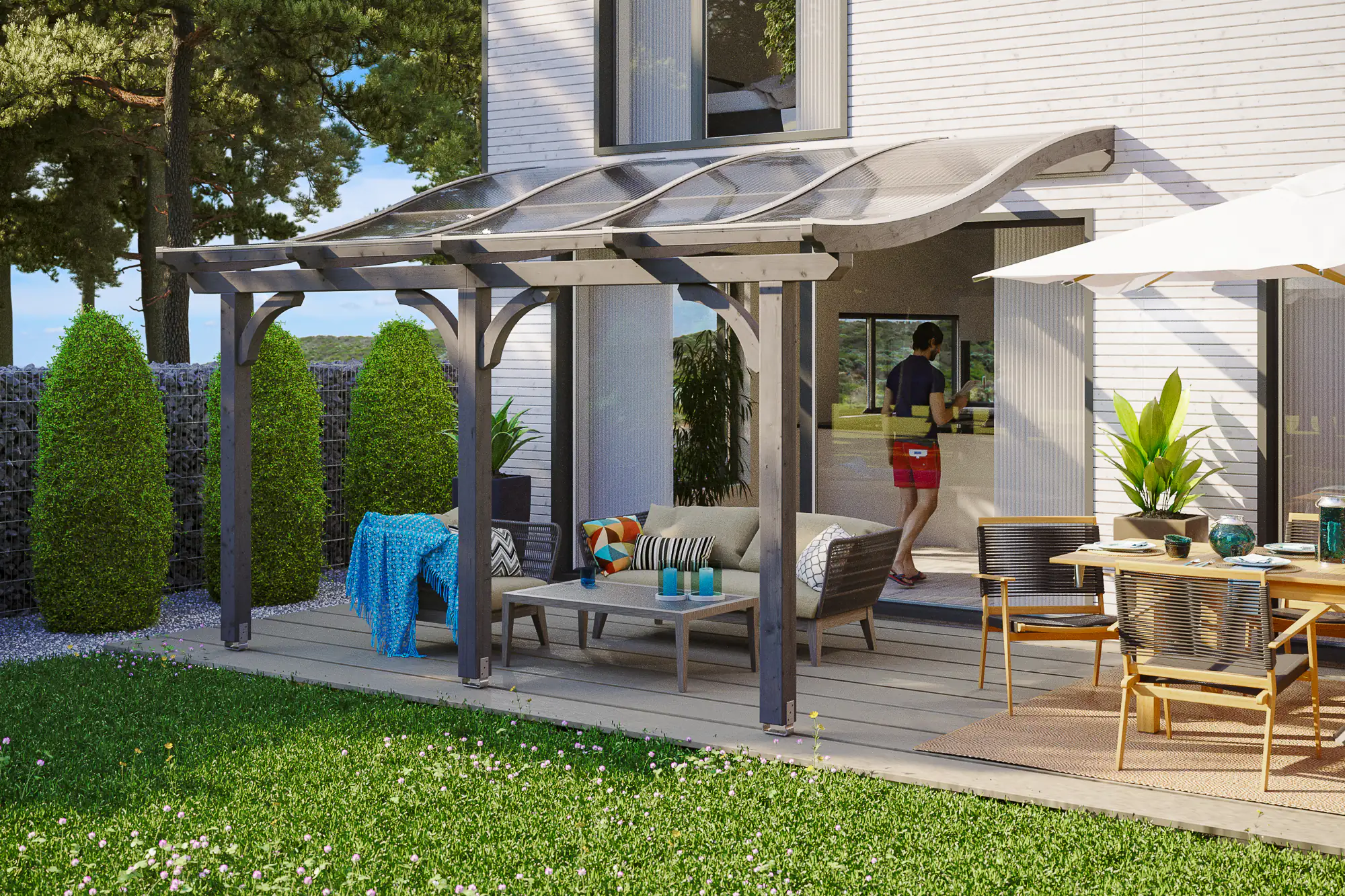 SKAN HOLZ Terrassenüberdachung Venezia 434 x 289 cm lasiert in Schiefergrau