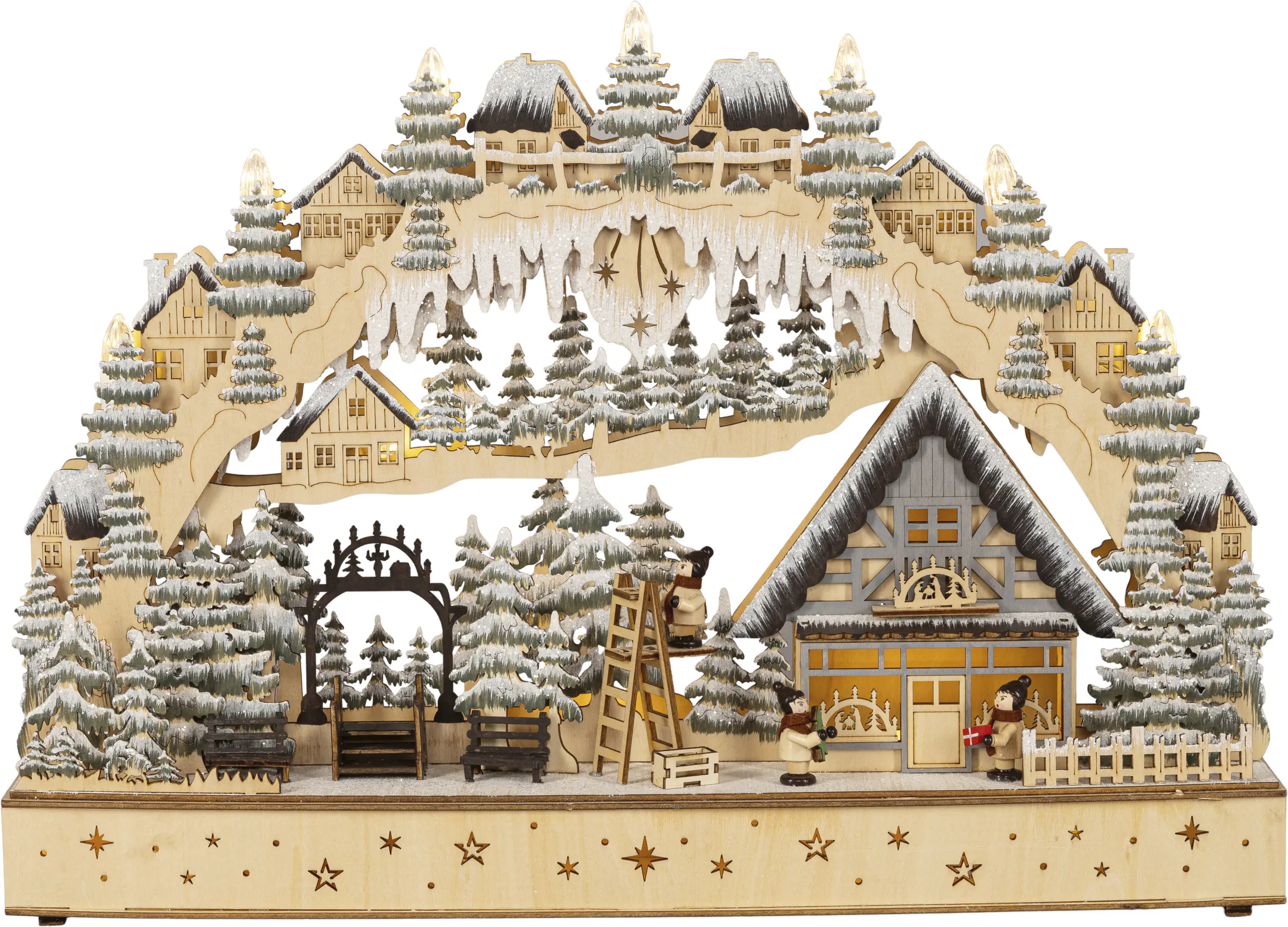 Saico LED-Lichterbogen Wintertraum mit Timer batteriebetrieben Holz 50 cm warmweiß natur