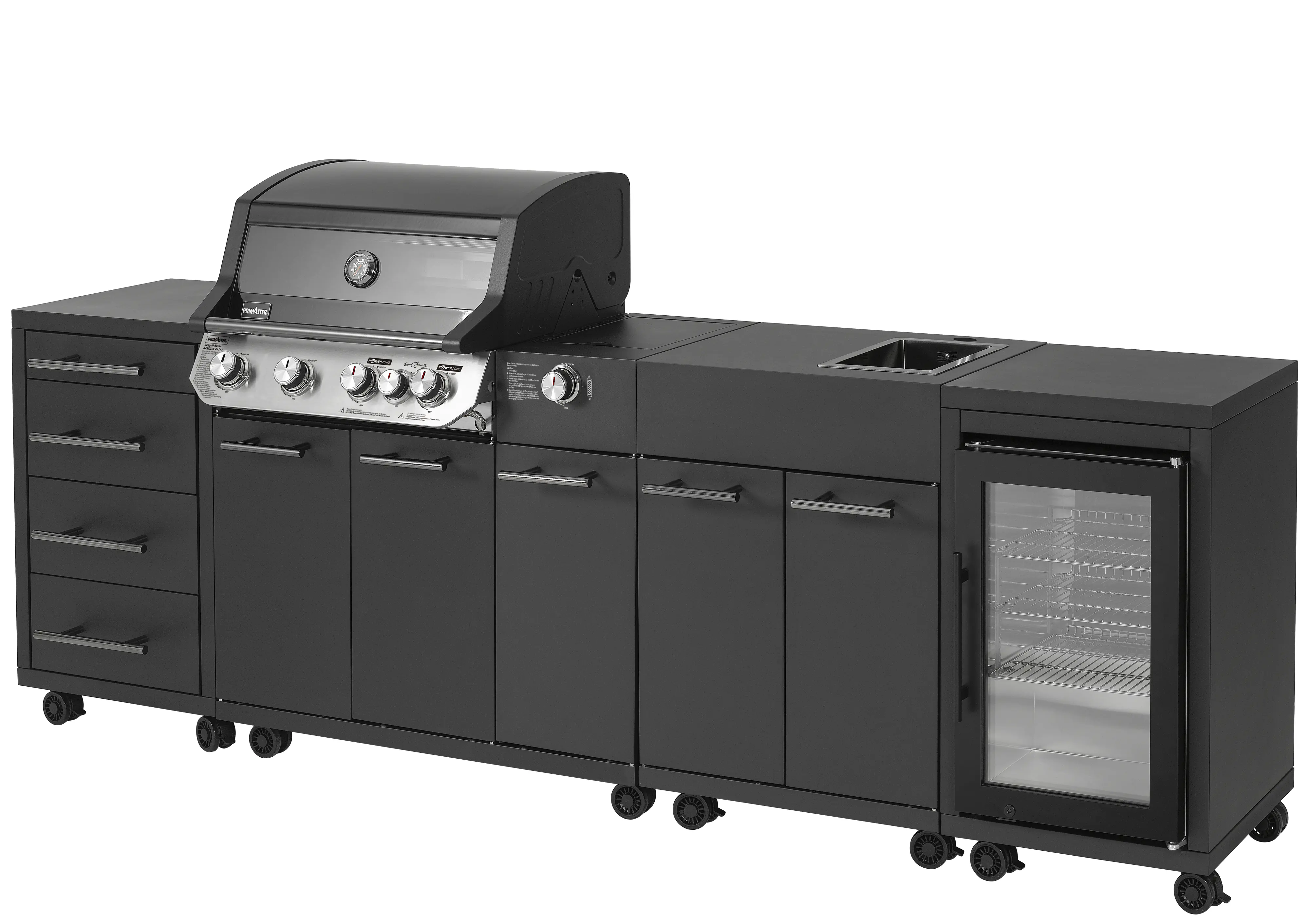Primaster Outdoorküche Oakfield inkl. Gasgrill + Kühlschrank & Spüle 274 x 122 cm