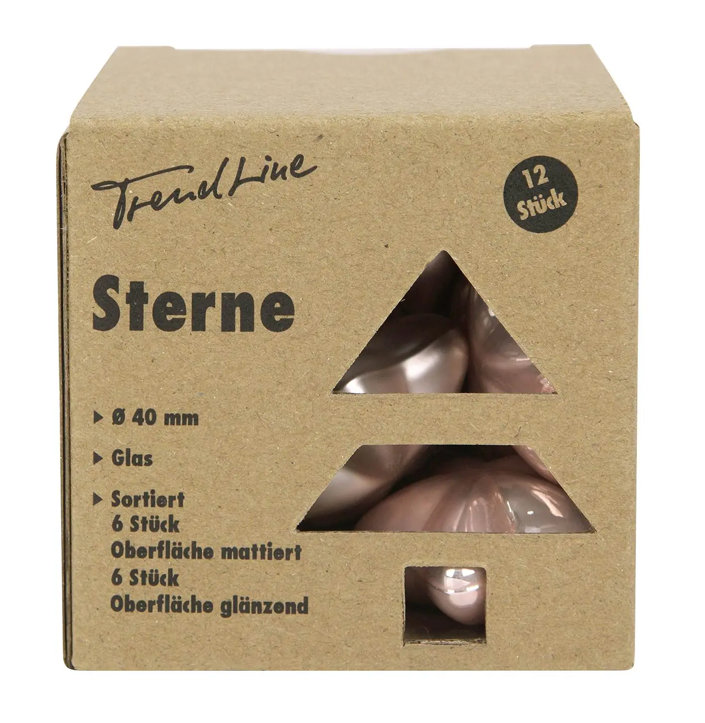 TrendLine Weihnachtskugeln Glas-Sterne 4 cm puderrosa 12 Stück