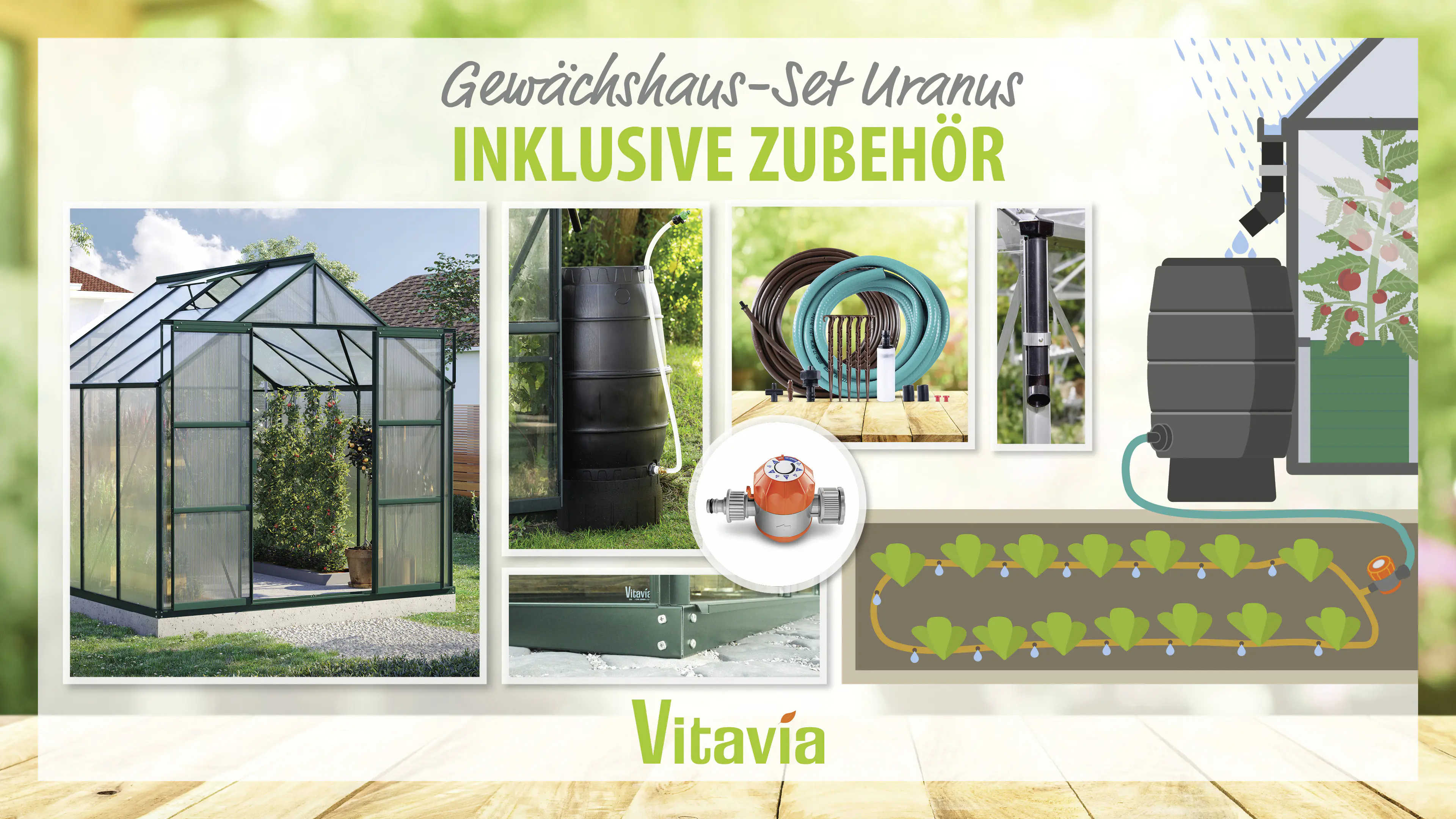 Vitavia Gewächshaus-Set Uranus 6700 HKP 4 mm smaragd 254 x 254 cm 