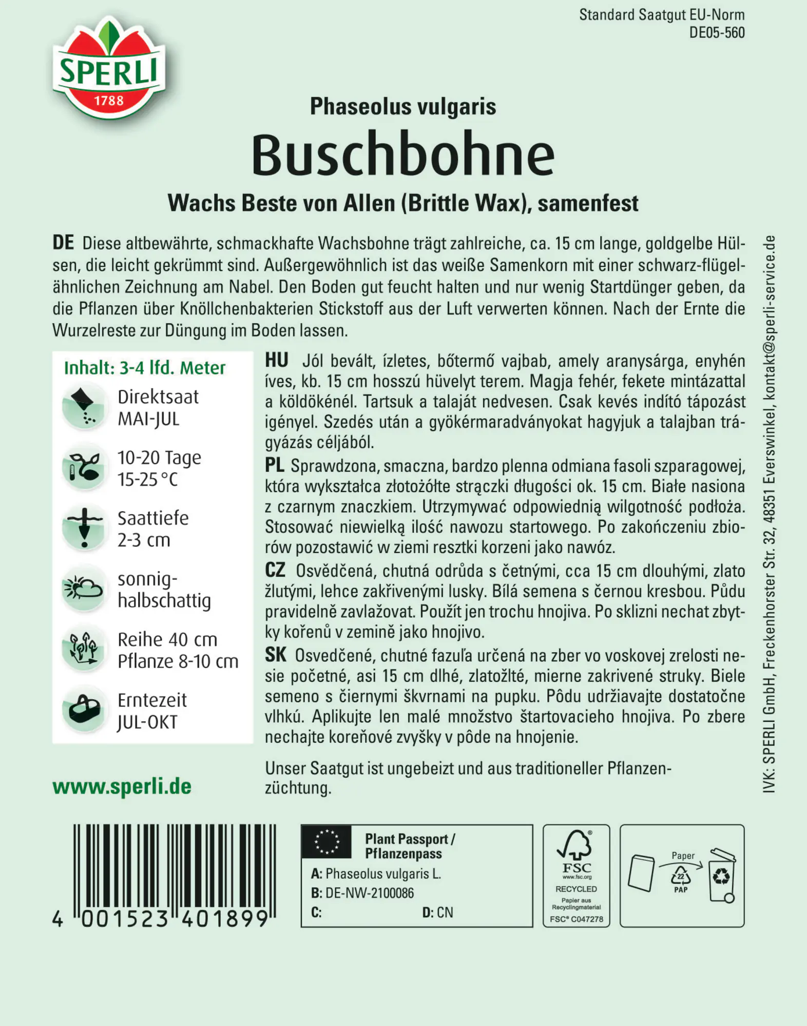 Sperli Buschbohne Wachs Beste von Allen