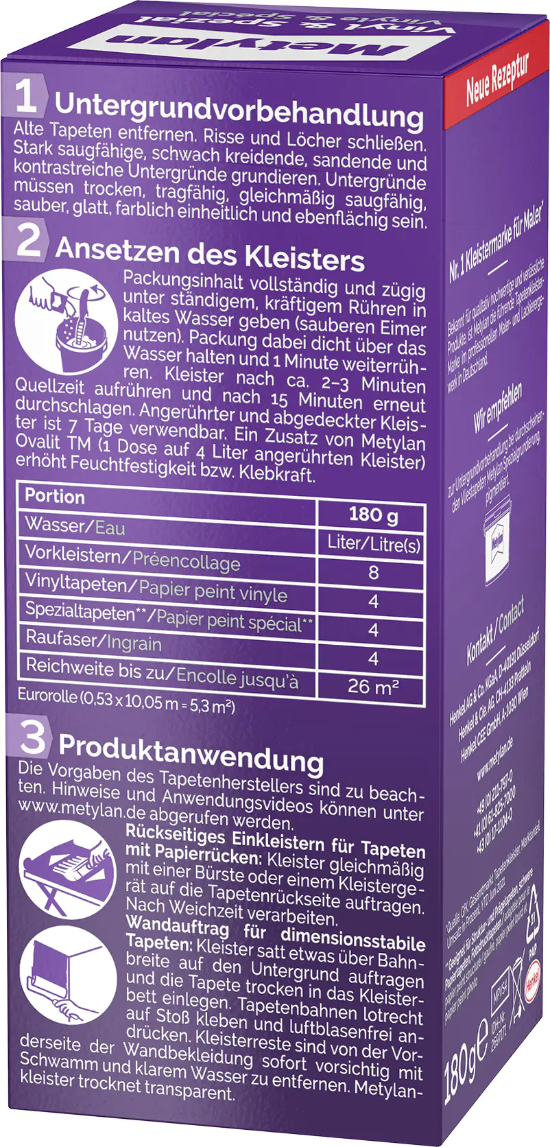 Metylan Vinyl & Spezial Tapetenkleister 180 g Paket, trocknet transparent Metylan Vinyl & Spezial Tapetenkleister 180 g Paket, trocknet transparent