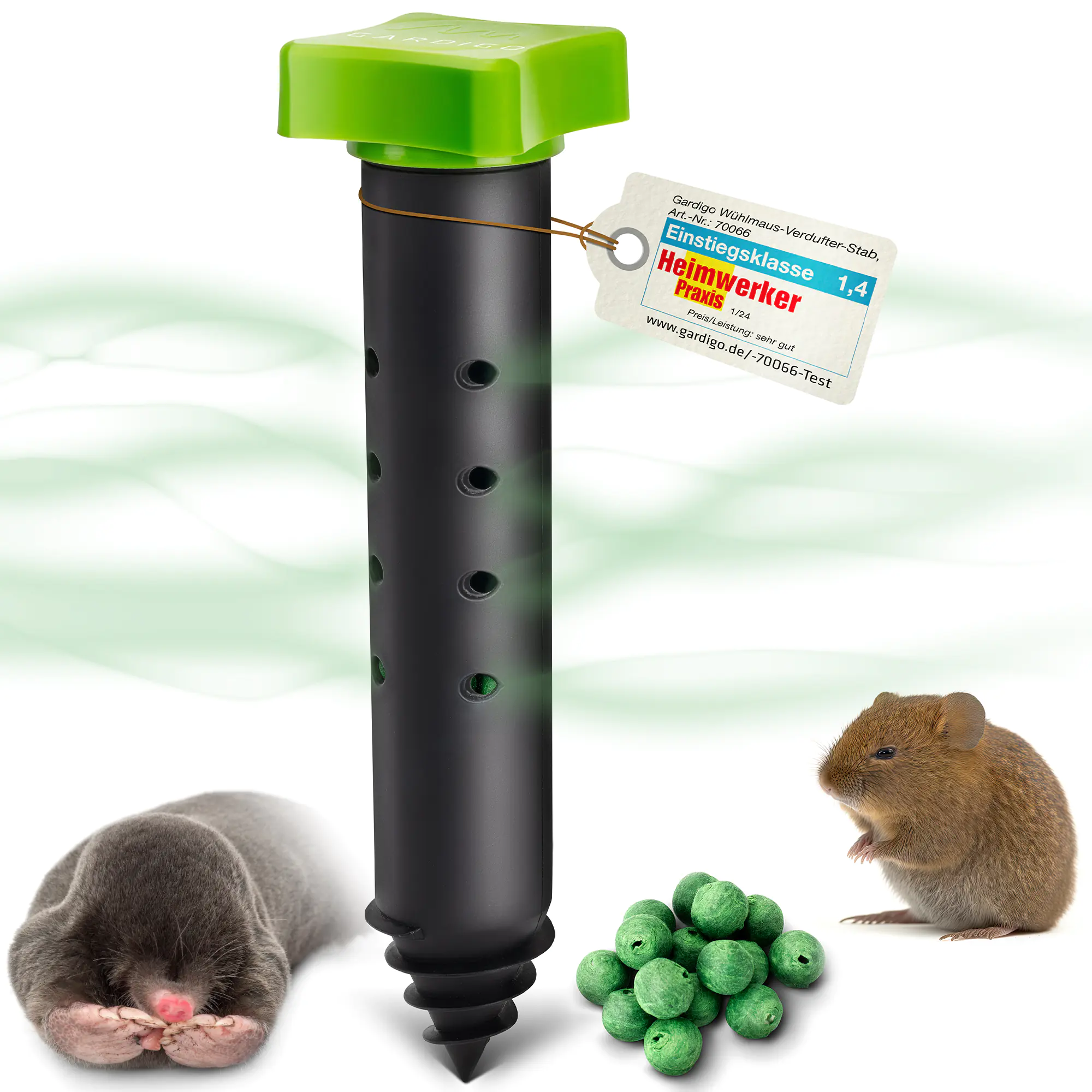 Gardigo Verdufterstab Wühlmaus Maulwurf-Schreck mit 15 Verdufterkugeln 