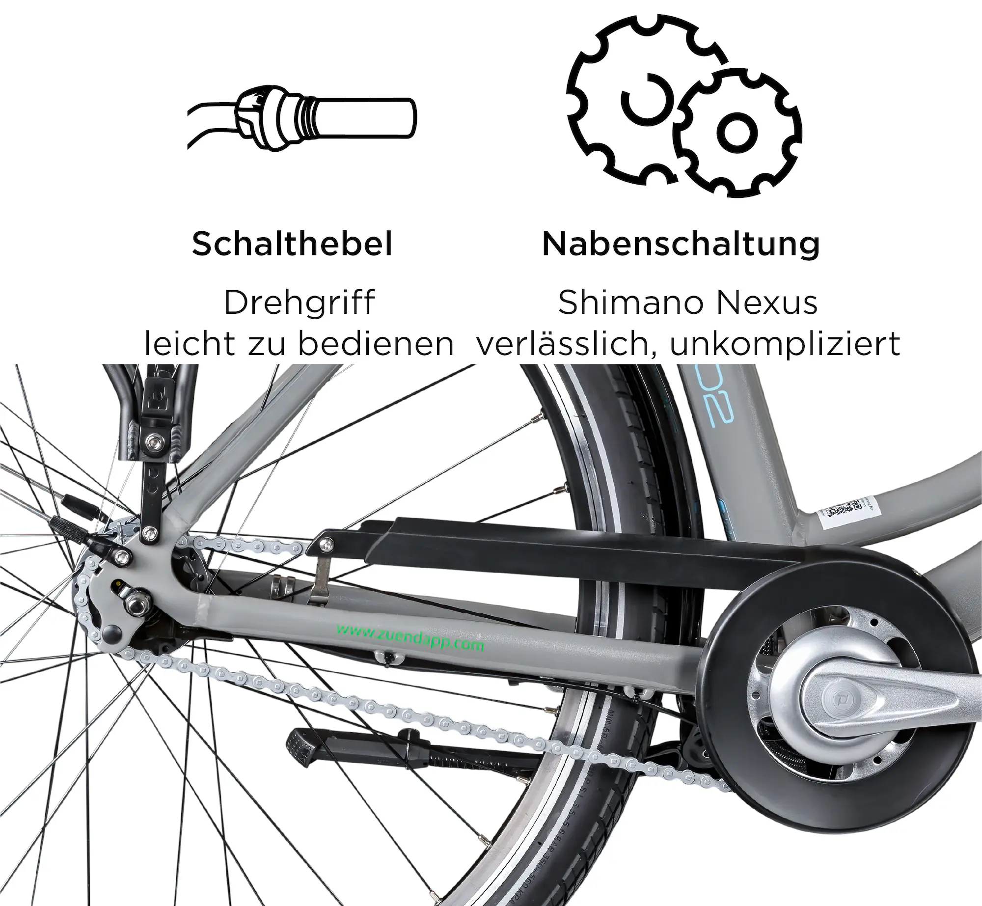 Zündapp E-Bike Z502 City 28 Zoll 7-Gang 522 Wh grau grün