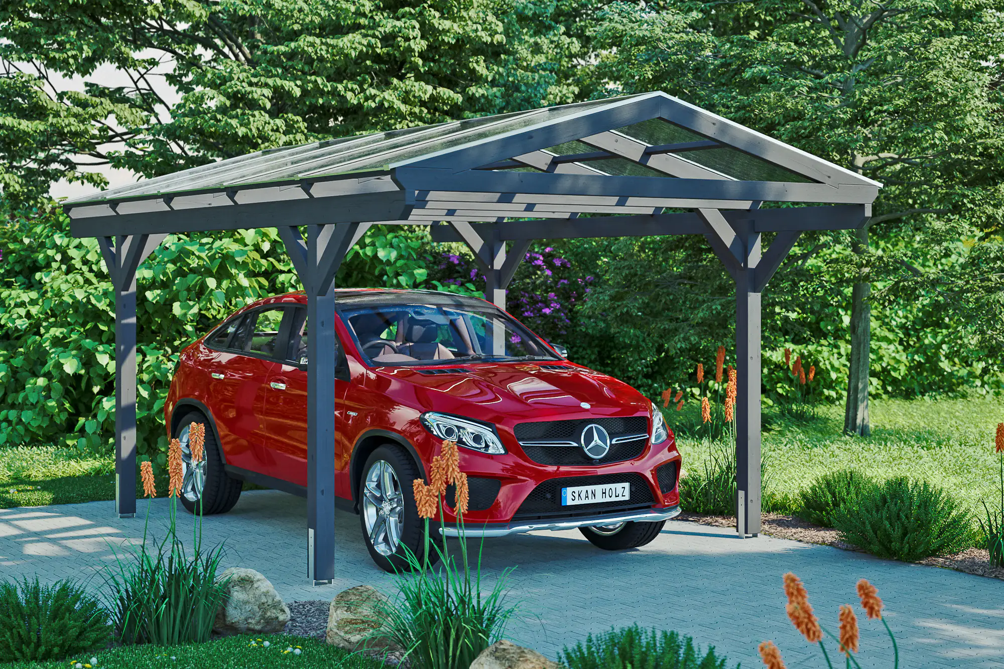SKAN HOLZ Carport Westerwald 362 x 541 cm, lasiert in Schiefergrau