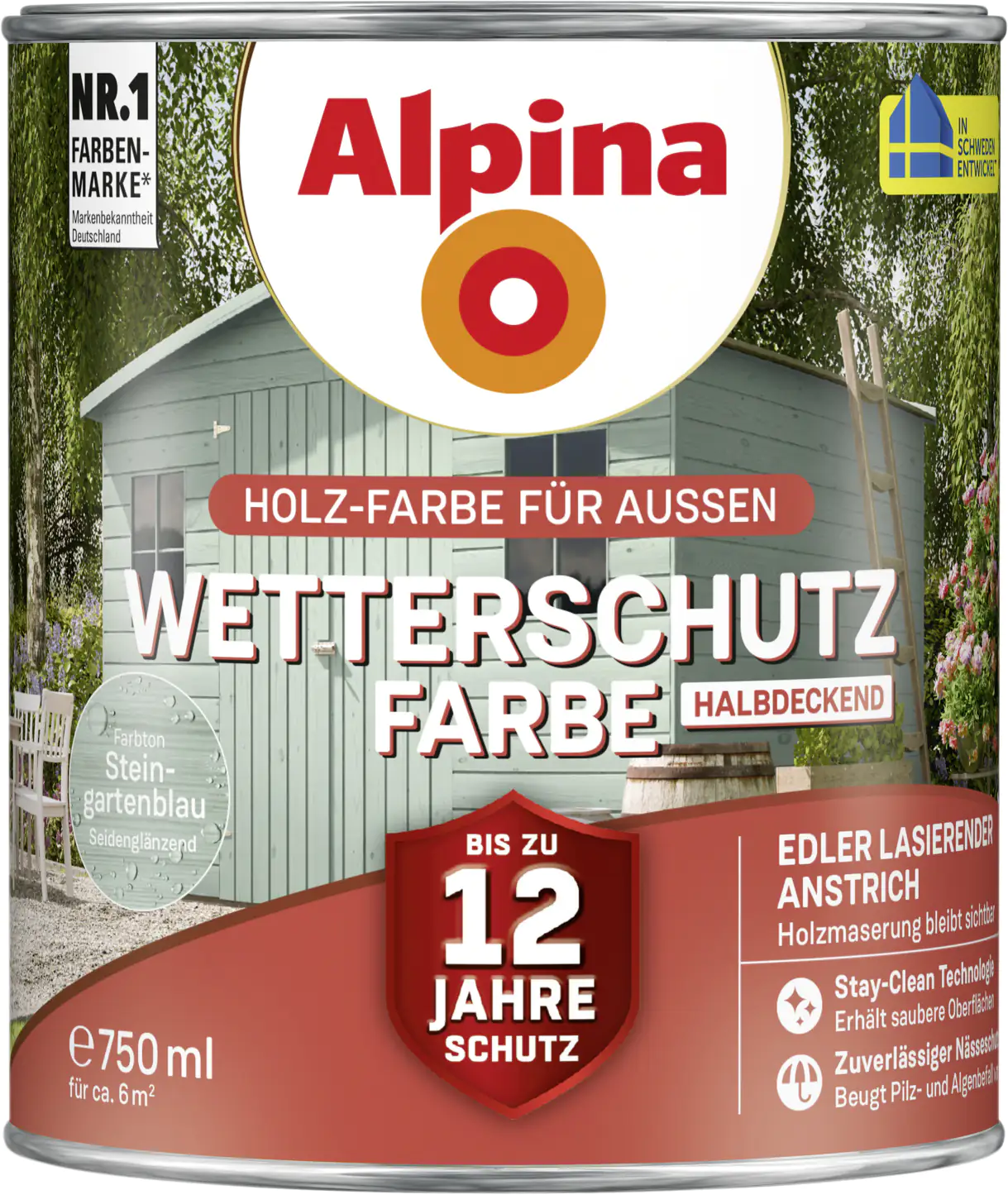 Alpina Wetterschutzfarbe halbdeckend 0,75 L steingartenblau