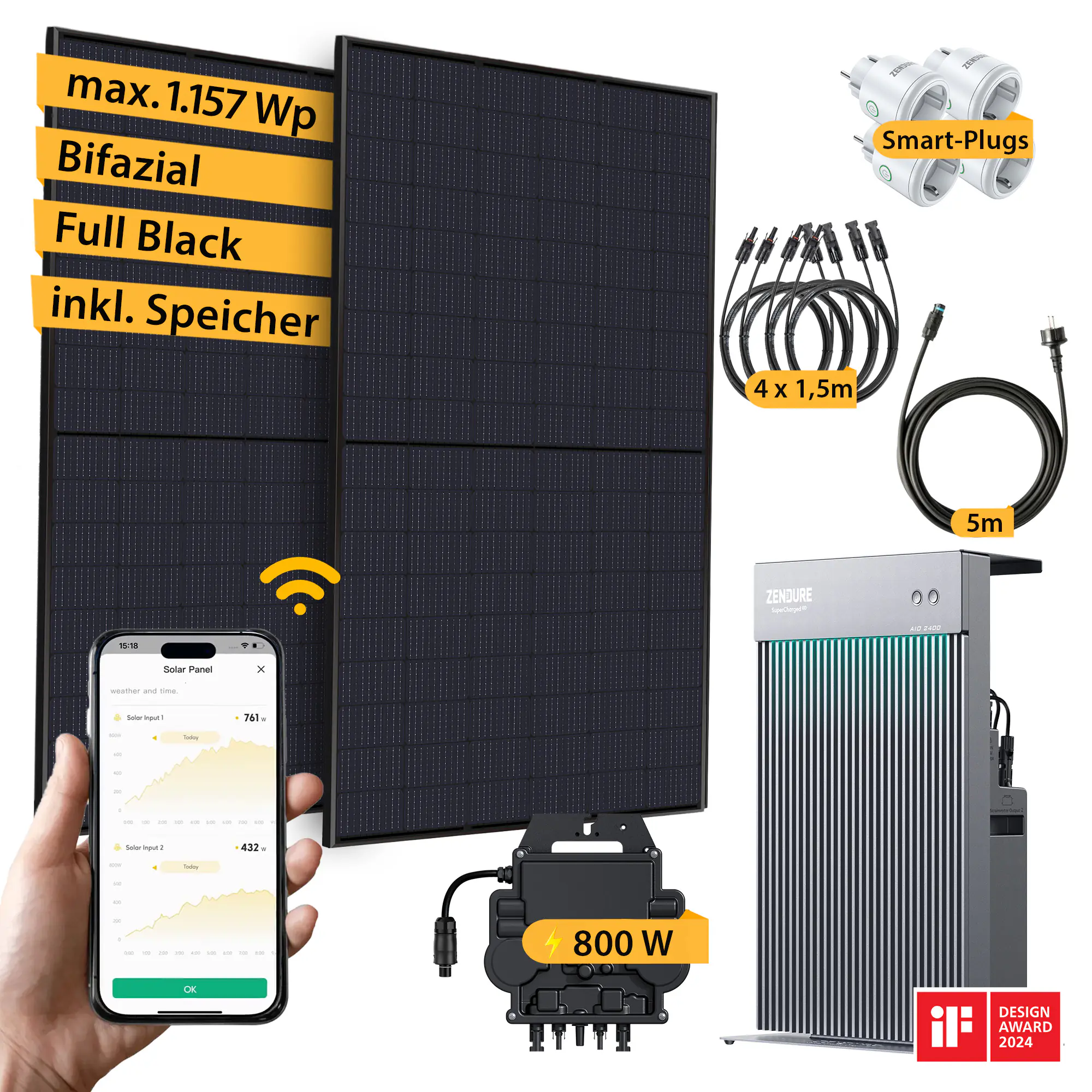 Vale Balkonkraftwerk 890 Wp AIO2400 Wh mit Zendure Speicher