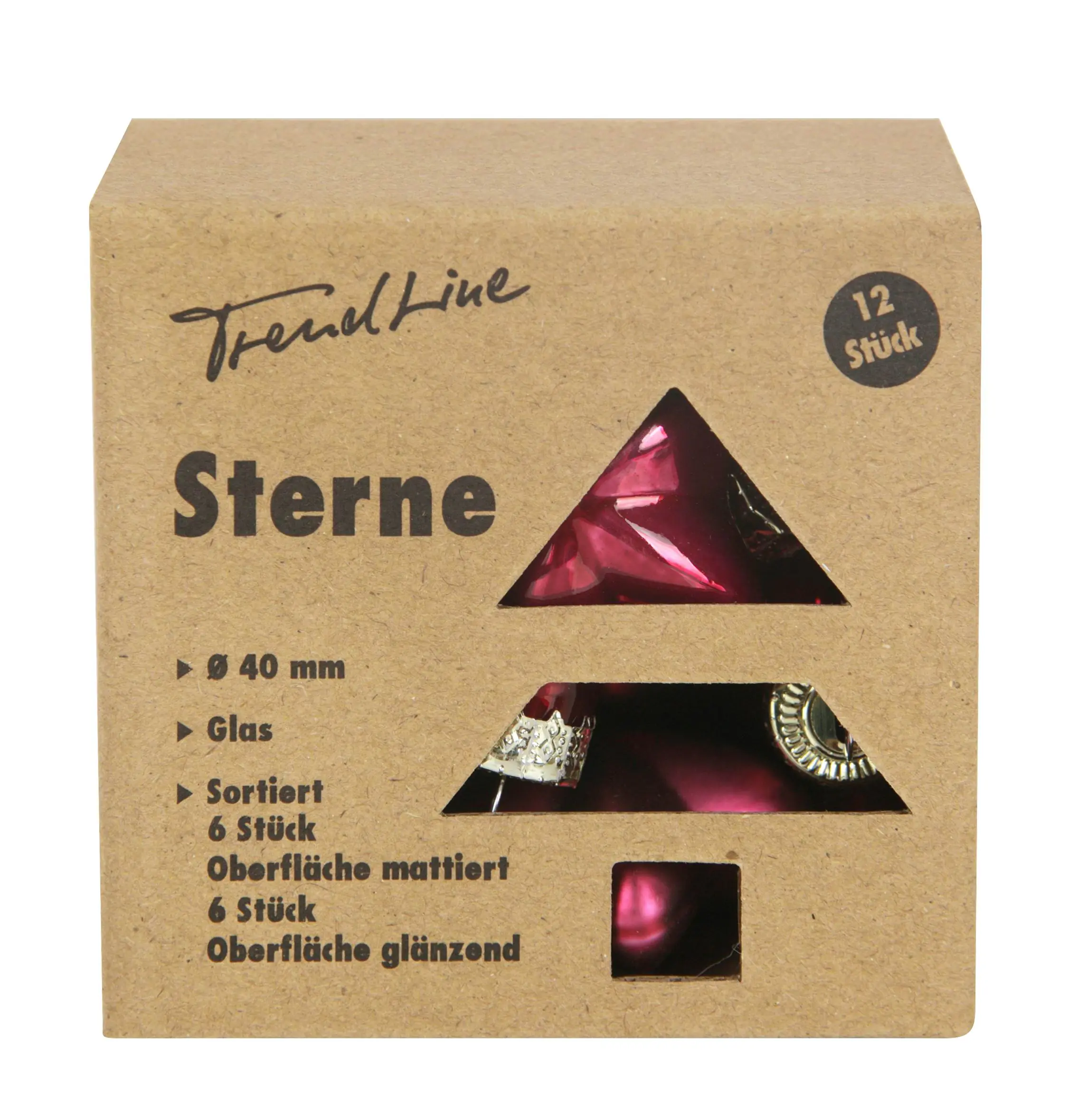 TrendLine Weihnachtskugeln Glas-Sterne 4 cm magnolienrosa 12 Stück