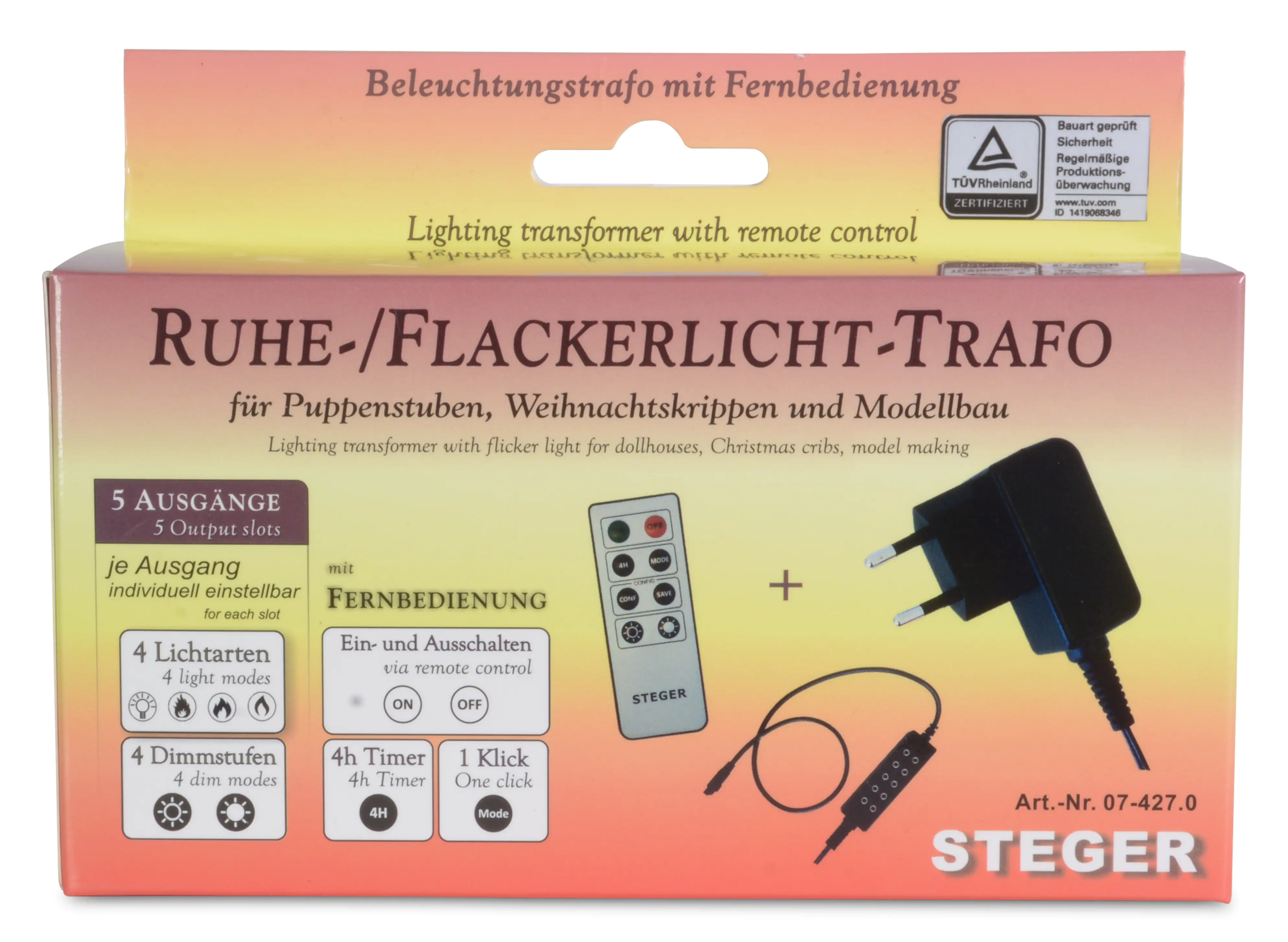 4004942785281 Riffelmacher Ruhe Flacker-Trafo mit Fernbedienung/Timer 5 Ausgänge