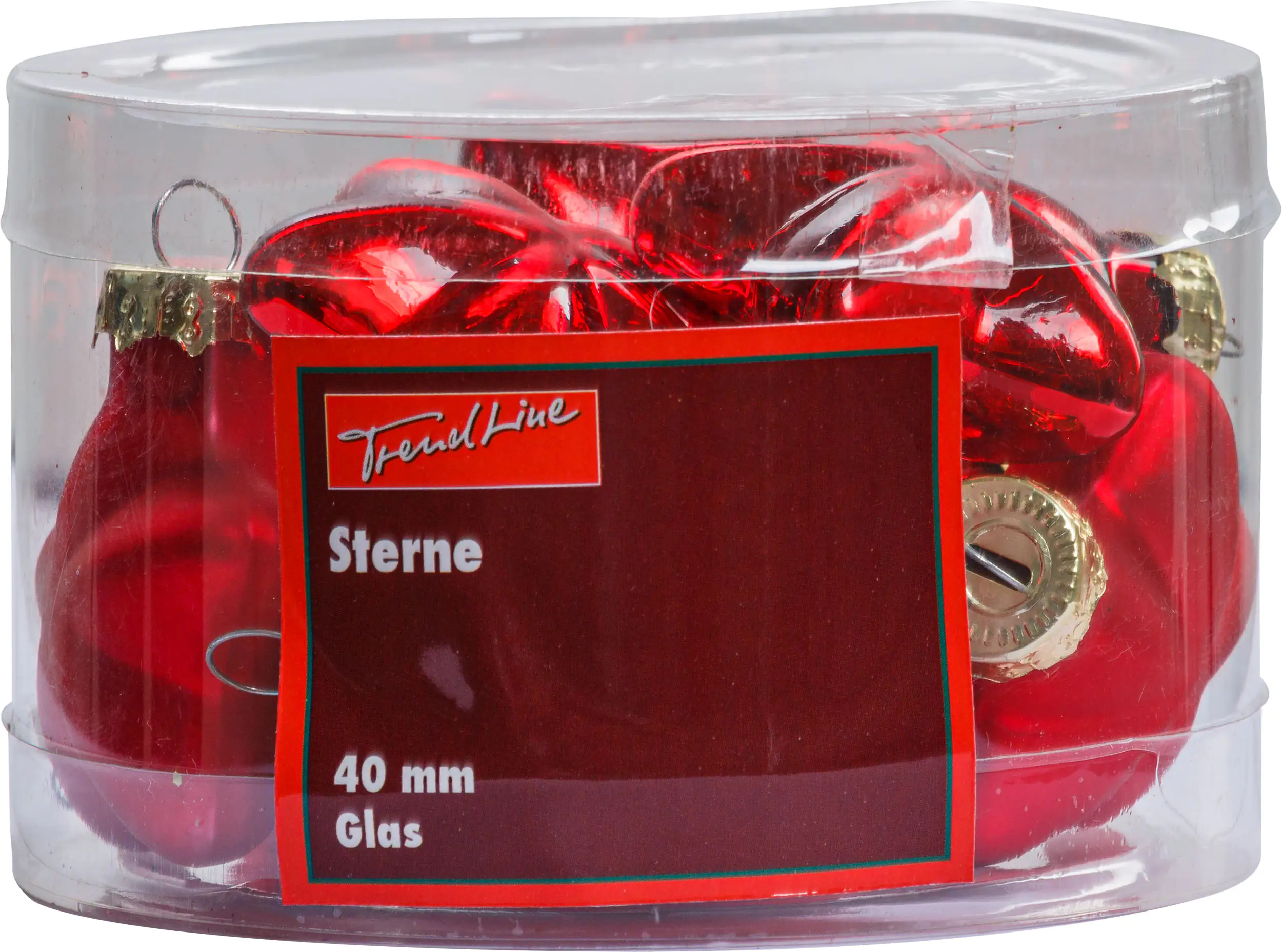 2076601538660_01 TrendLine Weihnachtskugeln Glas-Sterne 4 cm rot 12 Stück