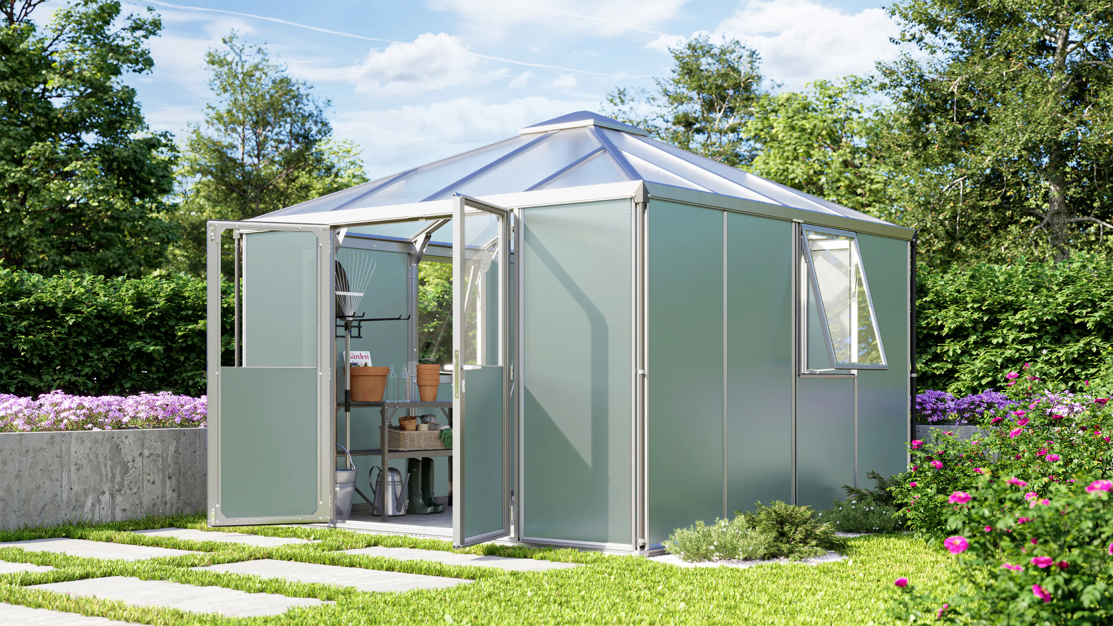 Vitavia Metallgerätehaus Universum salbei-grau eloxiert 321 x 321 cm