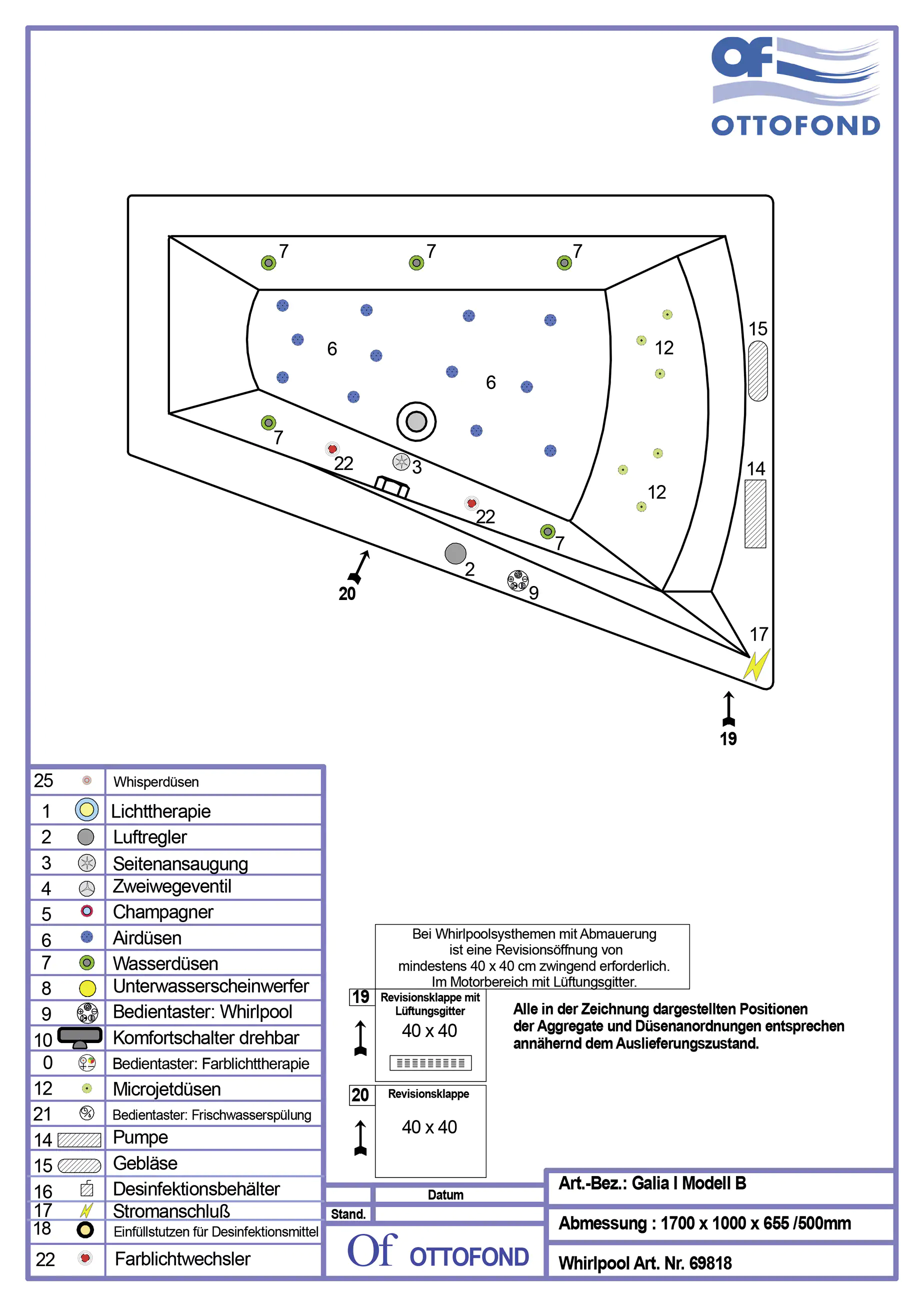 Ottofond Whirlpool Galia I Mod. B 170 x 100 cm, weiß Kombisystem