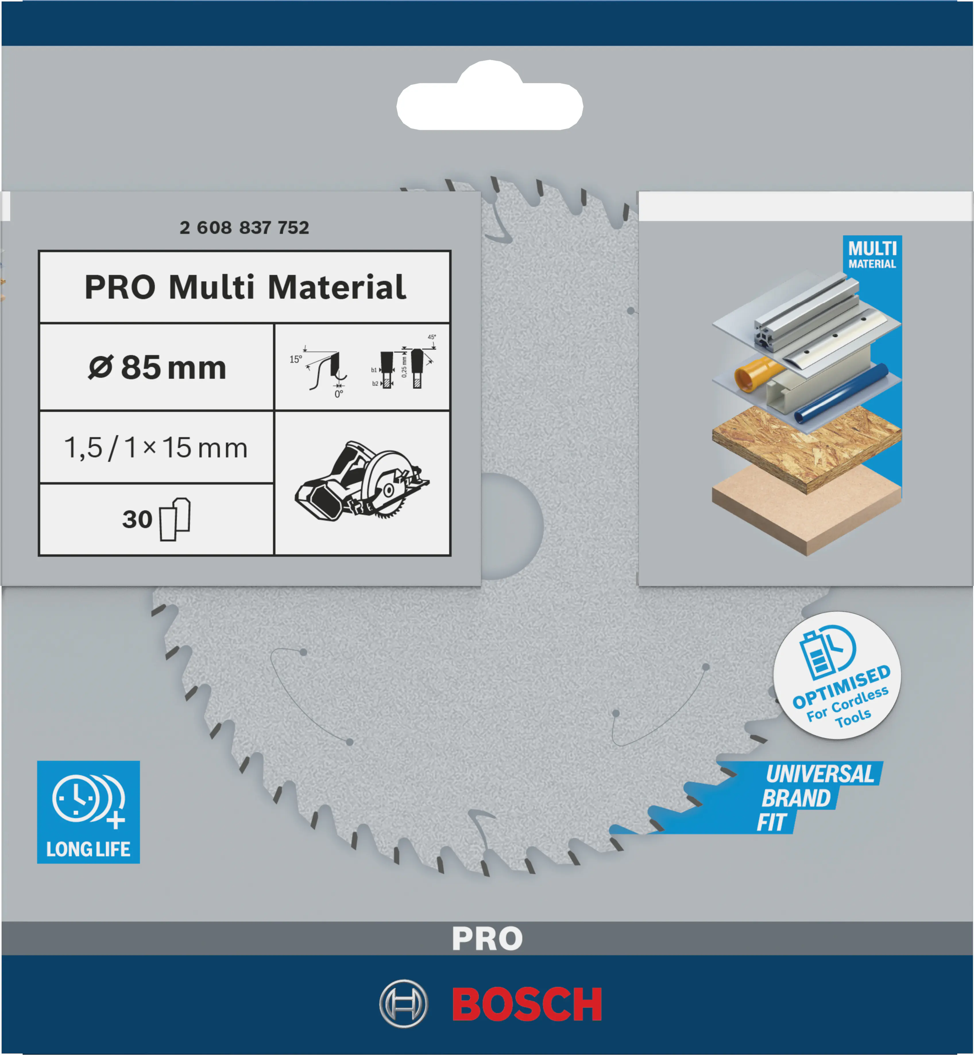 Bosch PRO Multi Material cordless Kreissägeblatt 85 x 1,5 x 15 mm