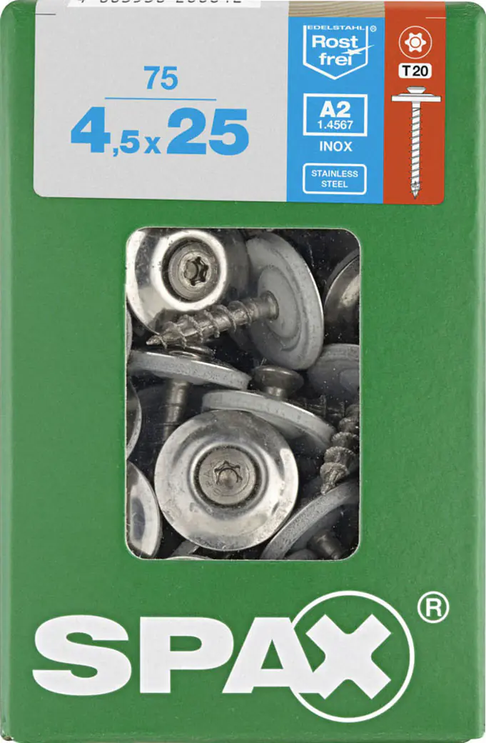 Spax Spenglerschrauben 4,5 x 25 mm T20 Vollgewinde - 75 Stk.  Spax Spenglerschrauben 4,5 x 25 mm T20 Vollgewinde - 75 Stk.