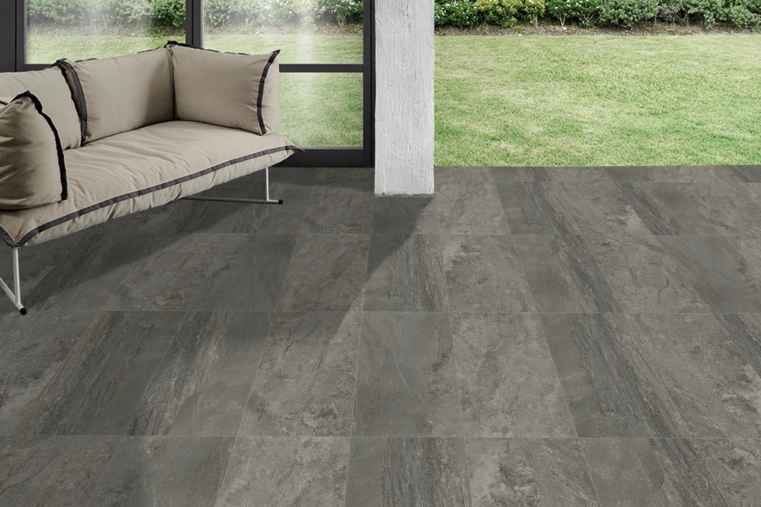 Bodenfliese Feinsteinzeug Roccia 31 x 62 cm anthrazit