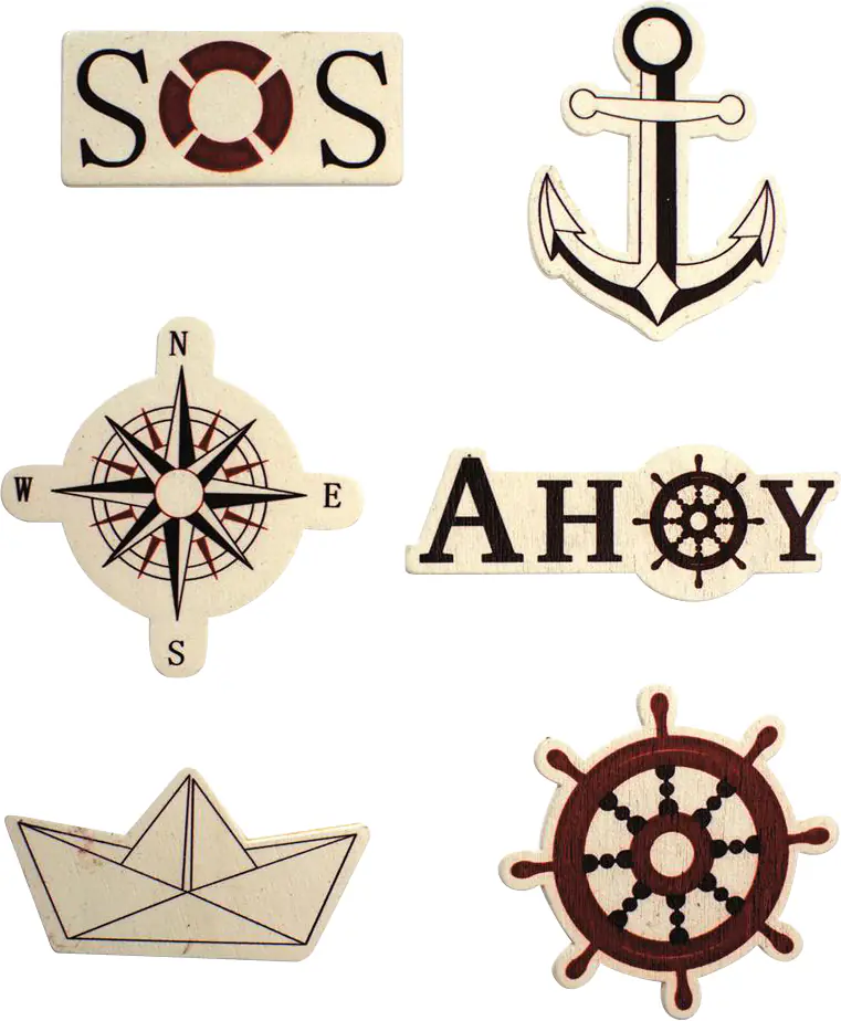 Glorex Holzsticker Maritim SOS Anker 6 Stück
