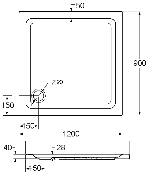 Ottofond Duschwanne Rubi 120 x 90 x 3 cm, anthrazit
