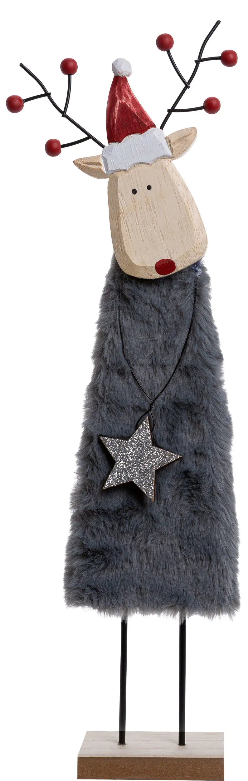 TrendLine Weihnachtsaufsteller Holz Rentier 50 x 12 cm grau rot