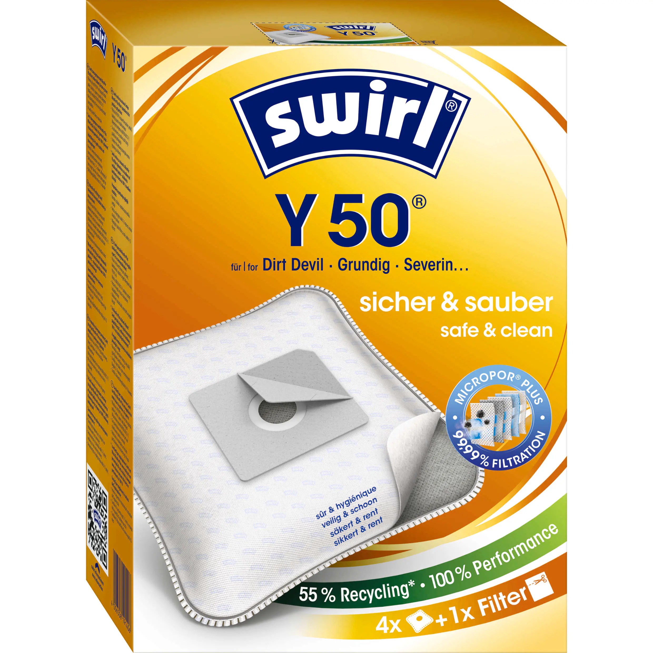 Swirl Y 50 EcoPor Staubsaugerbeutel 4 Staubbeutel + 1 Filter