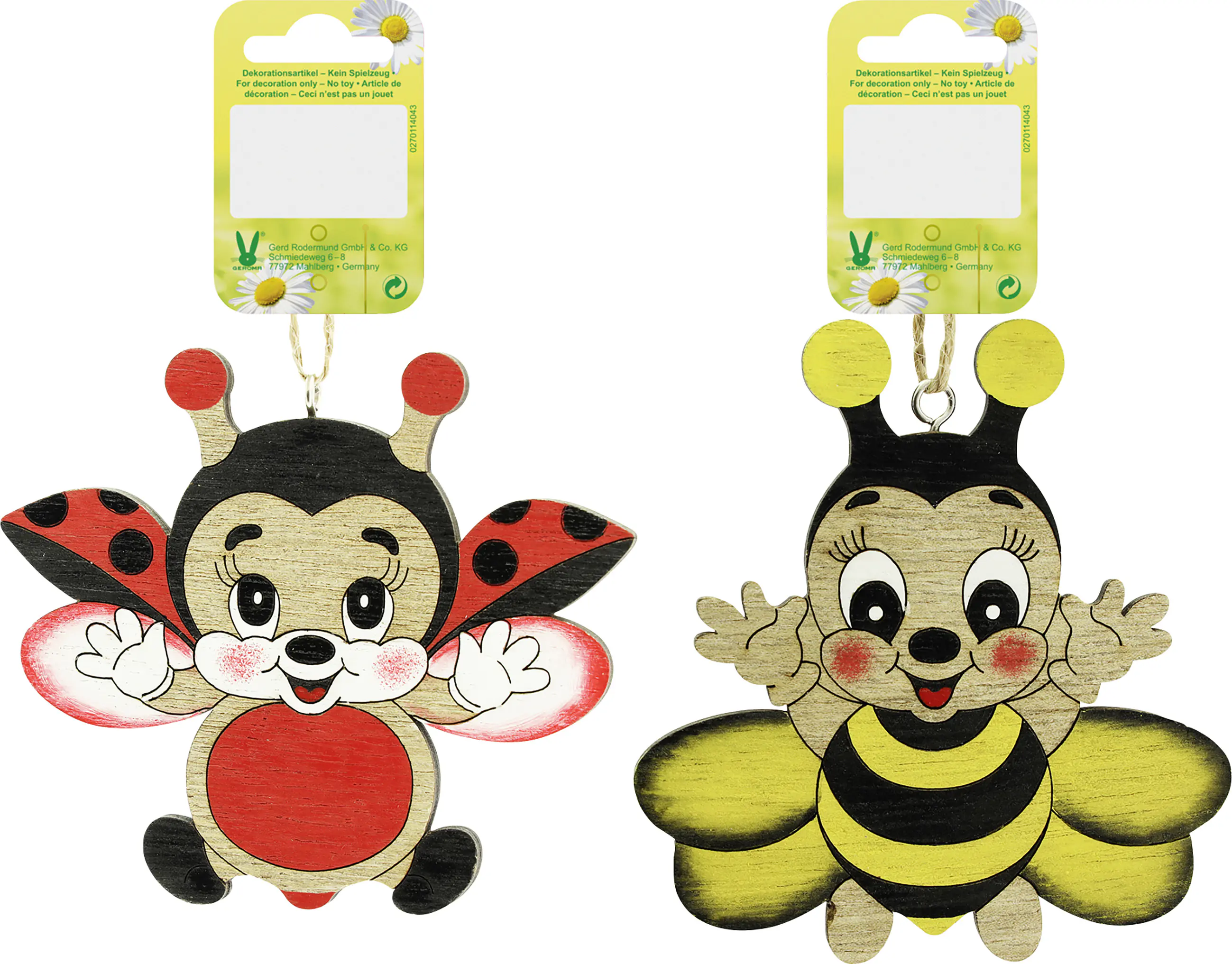 Osterdeko Anhänger Biene/Käfer Holz 9 cm 2-fach sortiert