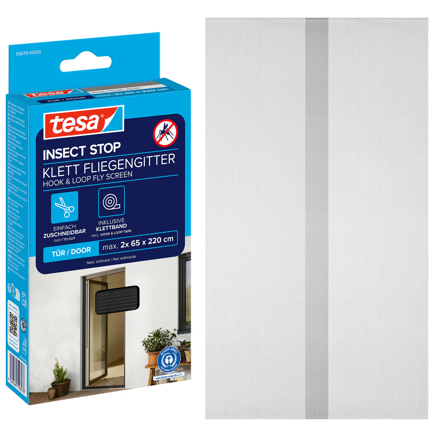 tesa Fliegengitter Tür 65 x 220 cm anthrazit kürzbar 2 Stück