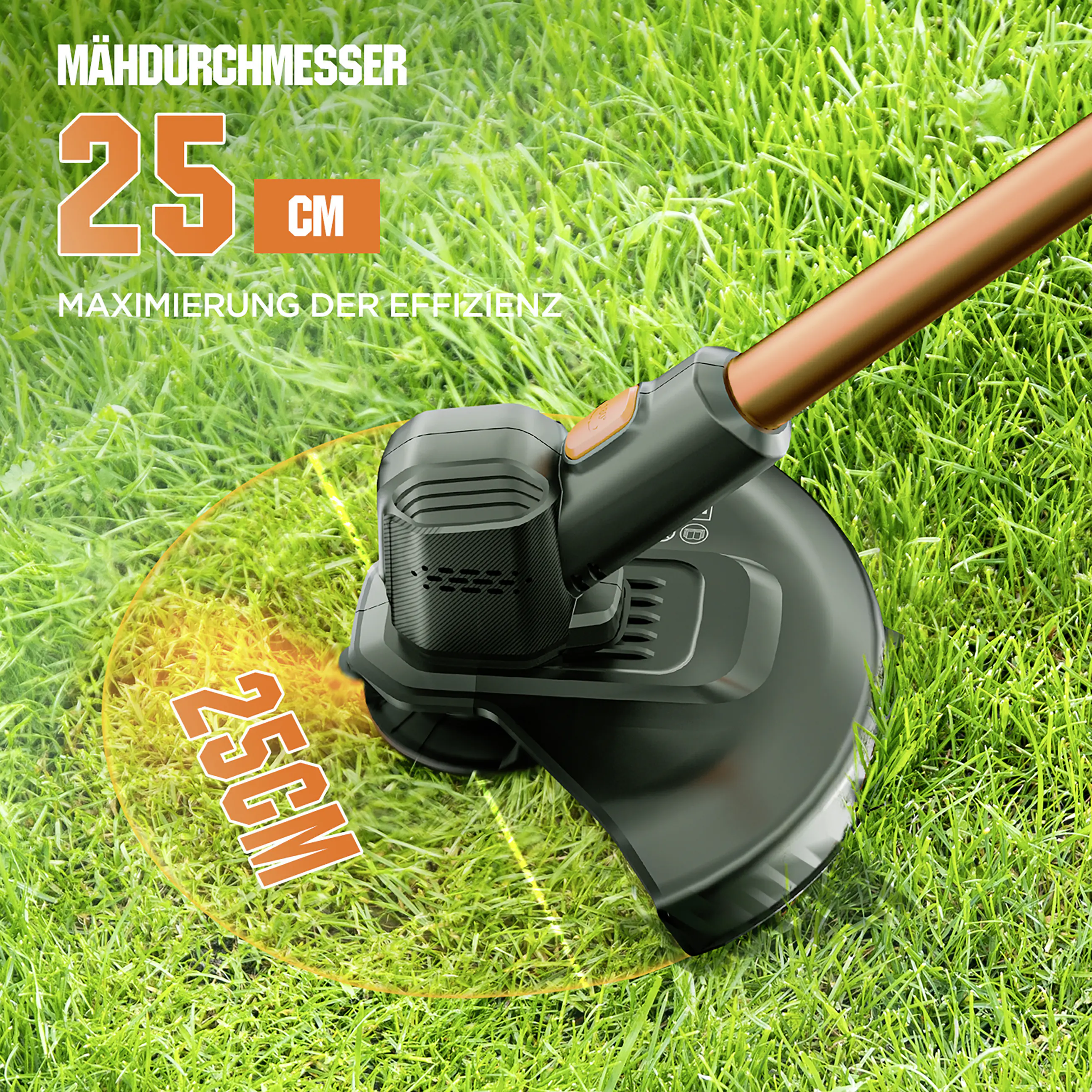 Litheli Akku-Rasentrimmer Handy+ U20 25cm Schnittkreis, Inklusive 1 x SE-Akku 2,0 Ah und 10 Nylonmesser