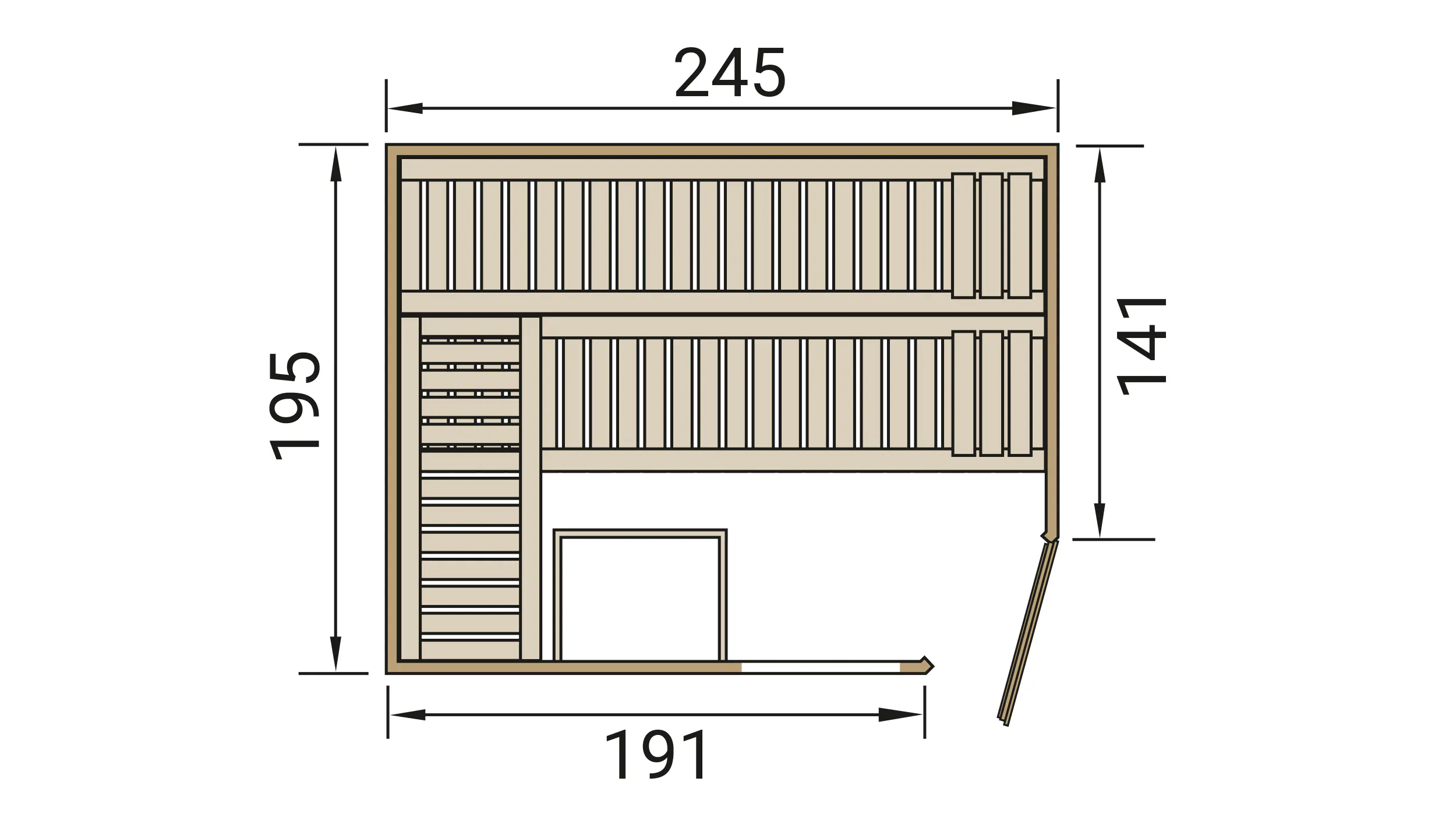 Weka Massivholzsauna Cubilis 3 Eck mit Glastür und Fenster