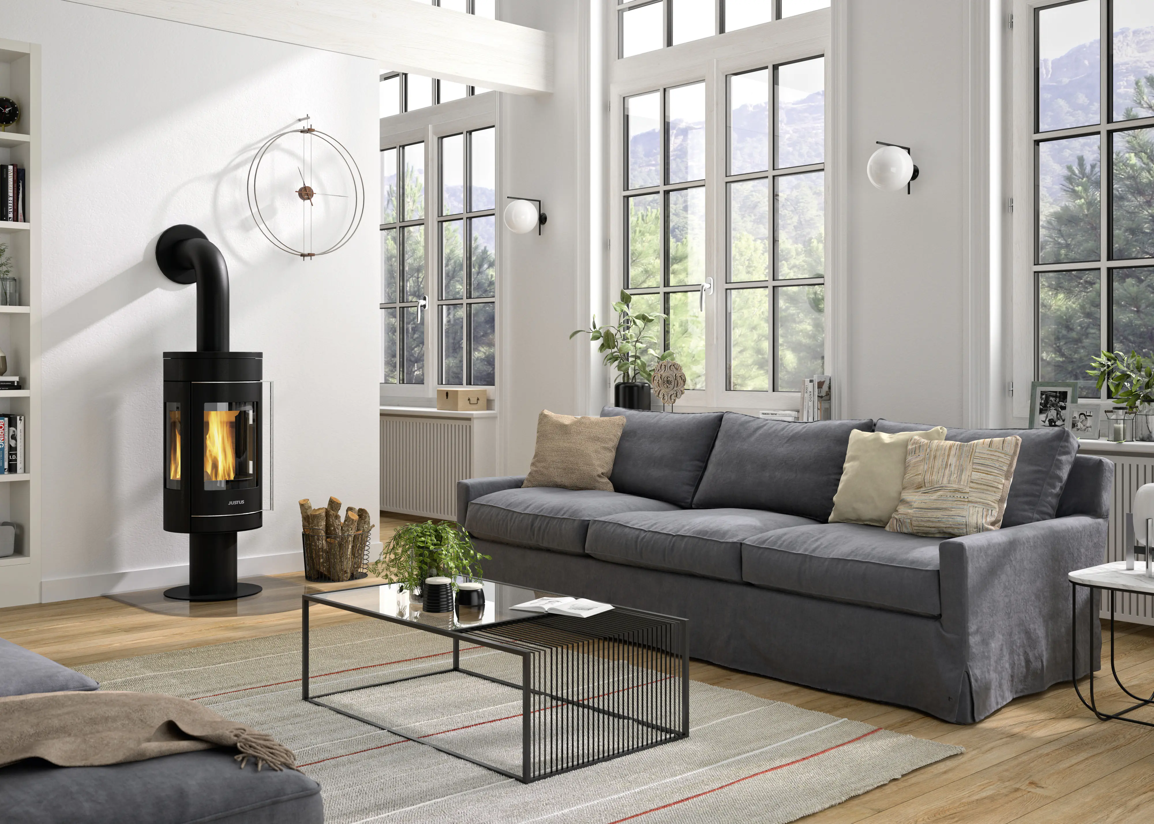 Justus Kaminofen Meva Stahl schwarz mit Abdeckplatte Guss schwarz 5,5 kW