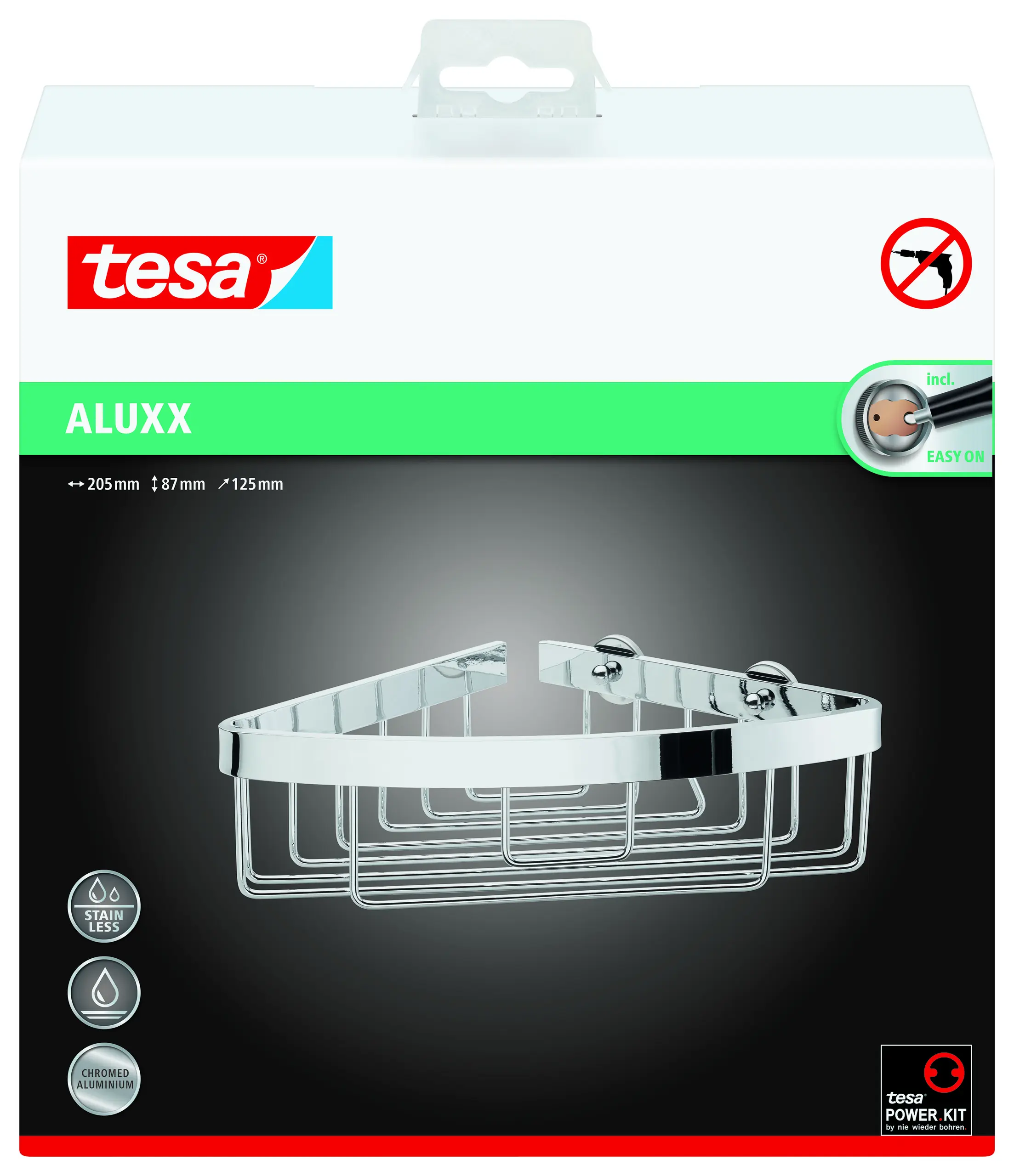 tesa Eck-Duschablage Aluxx zum Kleben dreieckig 1 Ablage verchromt 21 cm