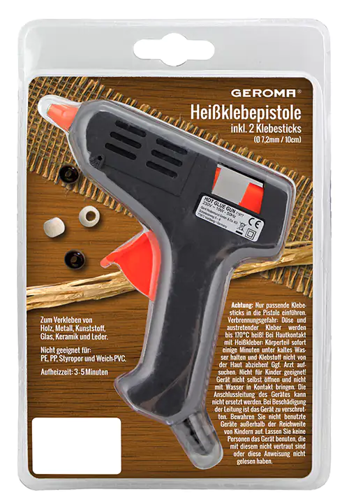 Heißklebepistole schwarz orange 10 Watt für 7,2 mm Klebesticks