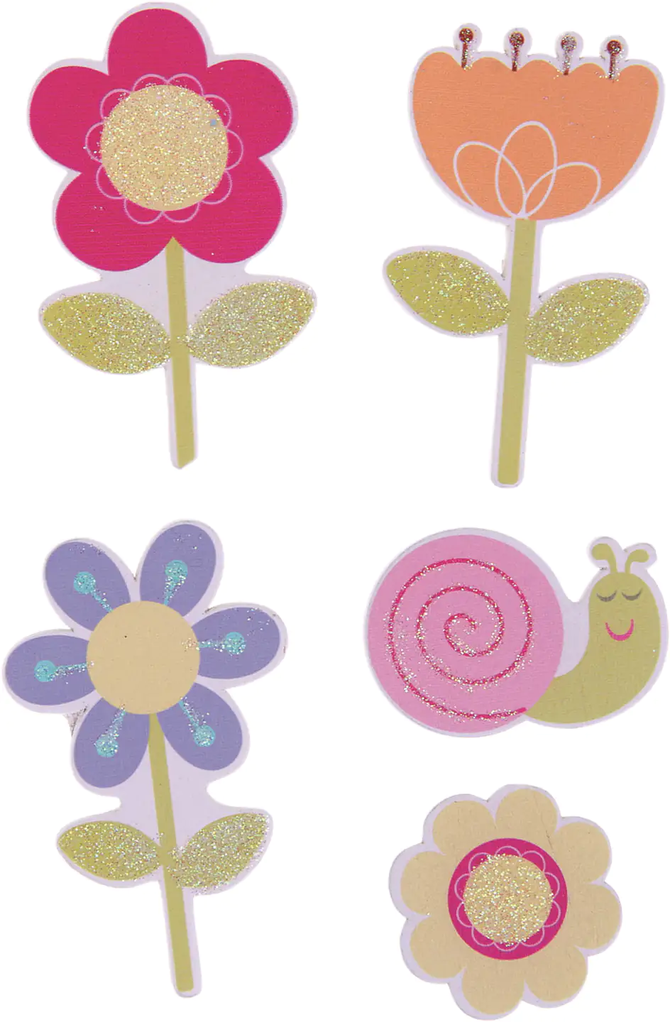 Glorex Holzsticker Blumen 3,5 - 6,5cm, 5 Stück