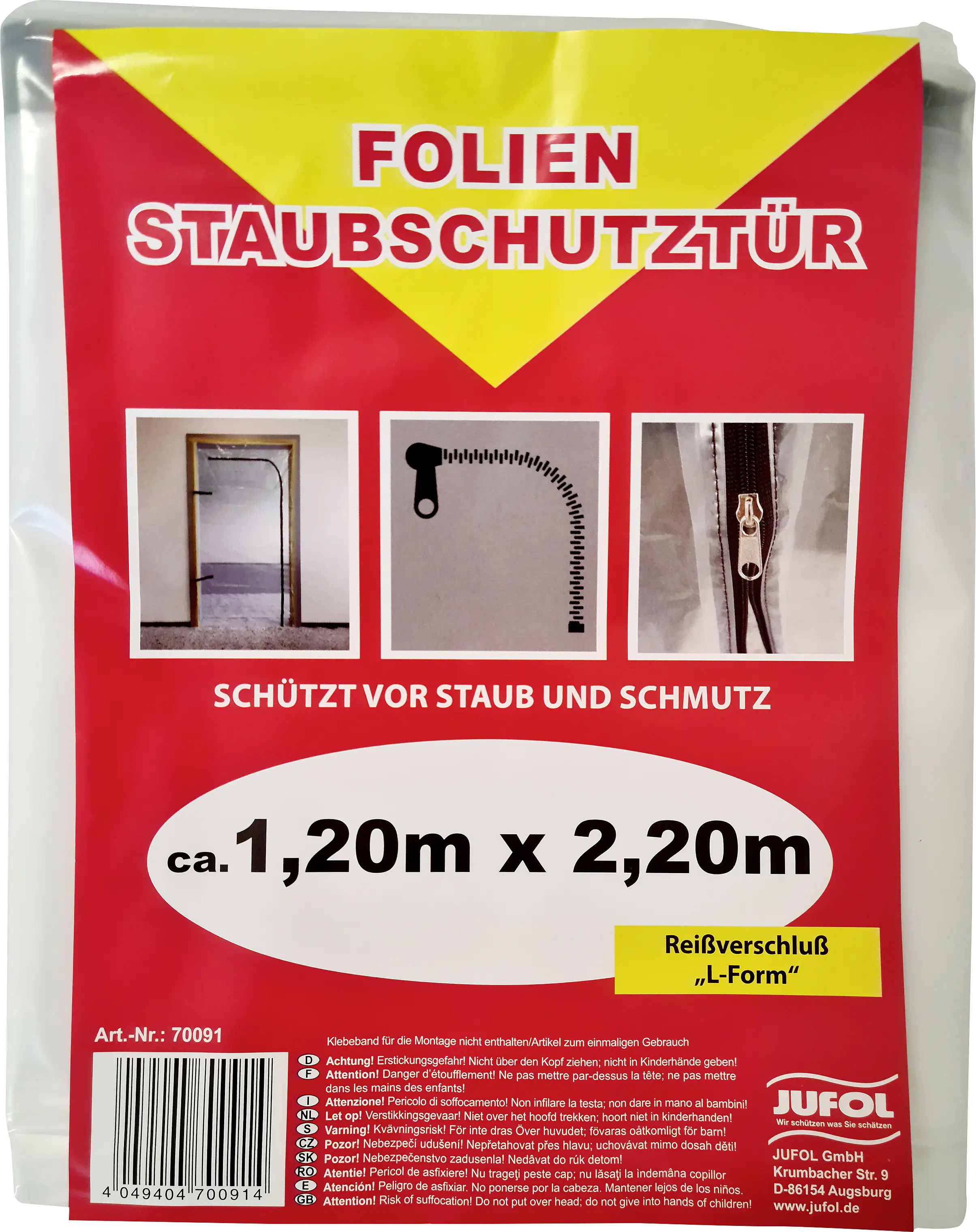 JUFOL Staubschutztür Folie Reißverschluss L-Form transparent