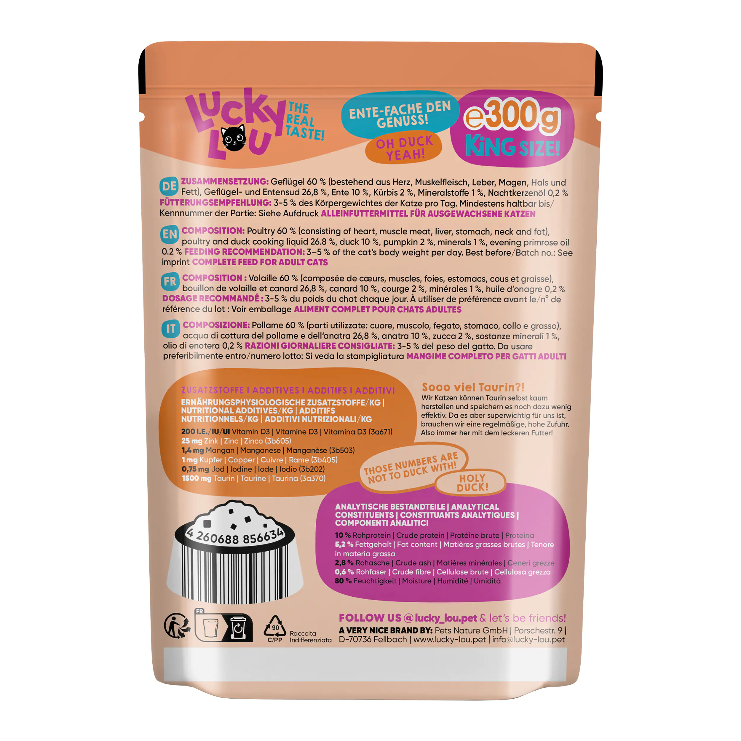 Lucky Lou Katzenfutter Geflügel und Ente 300 g