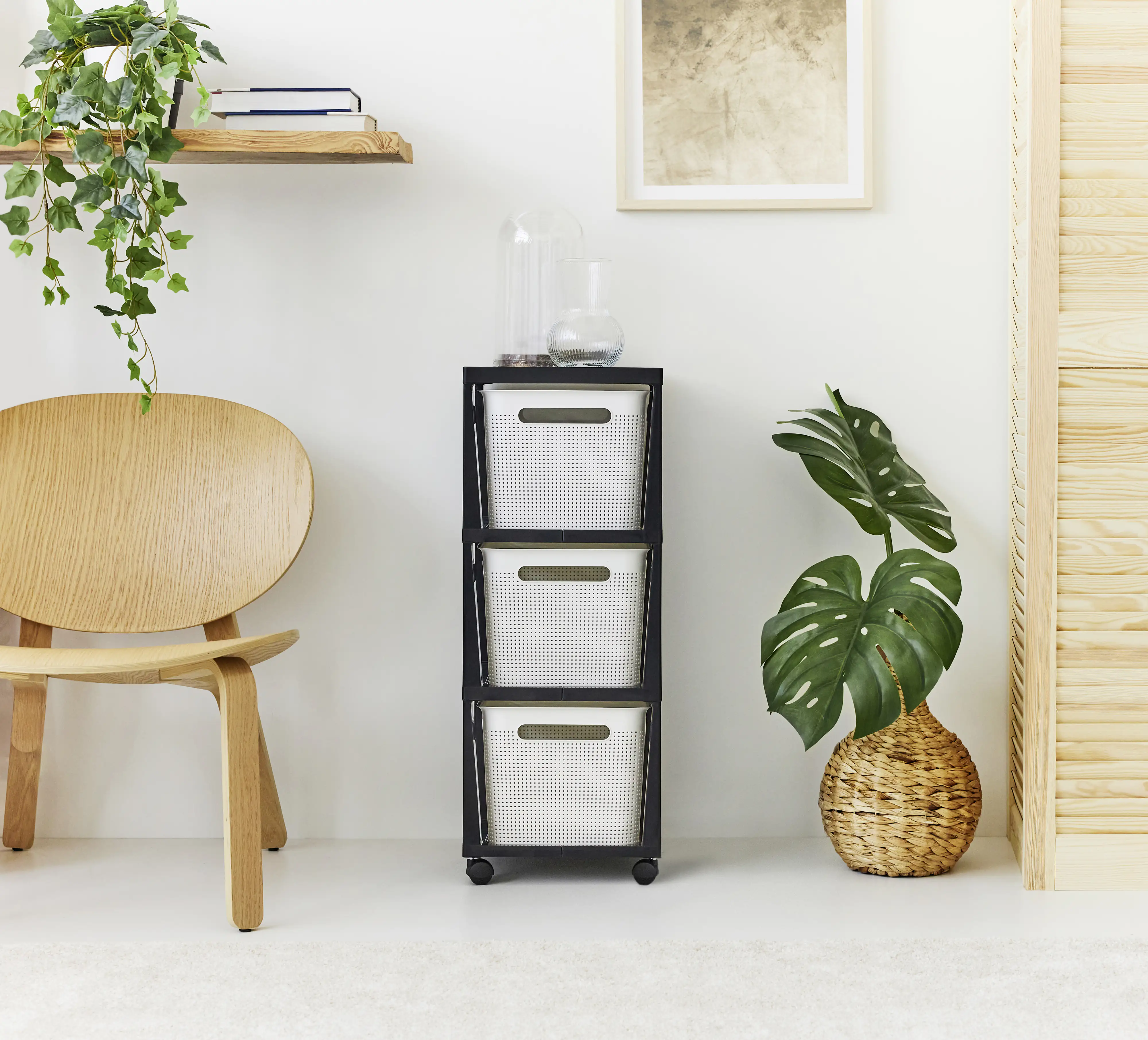 Rotho Schubladenbox Tower 3 x 16 L Brisen mit Rollen weiß