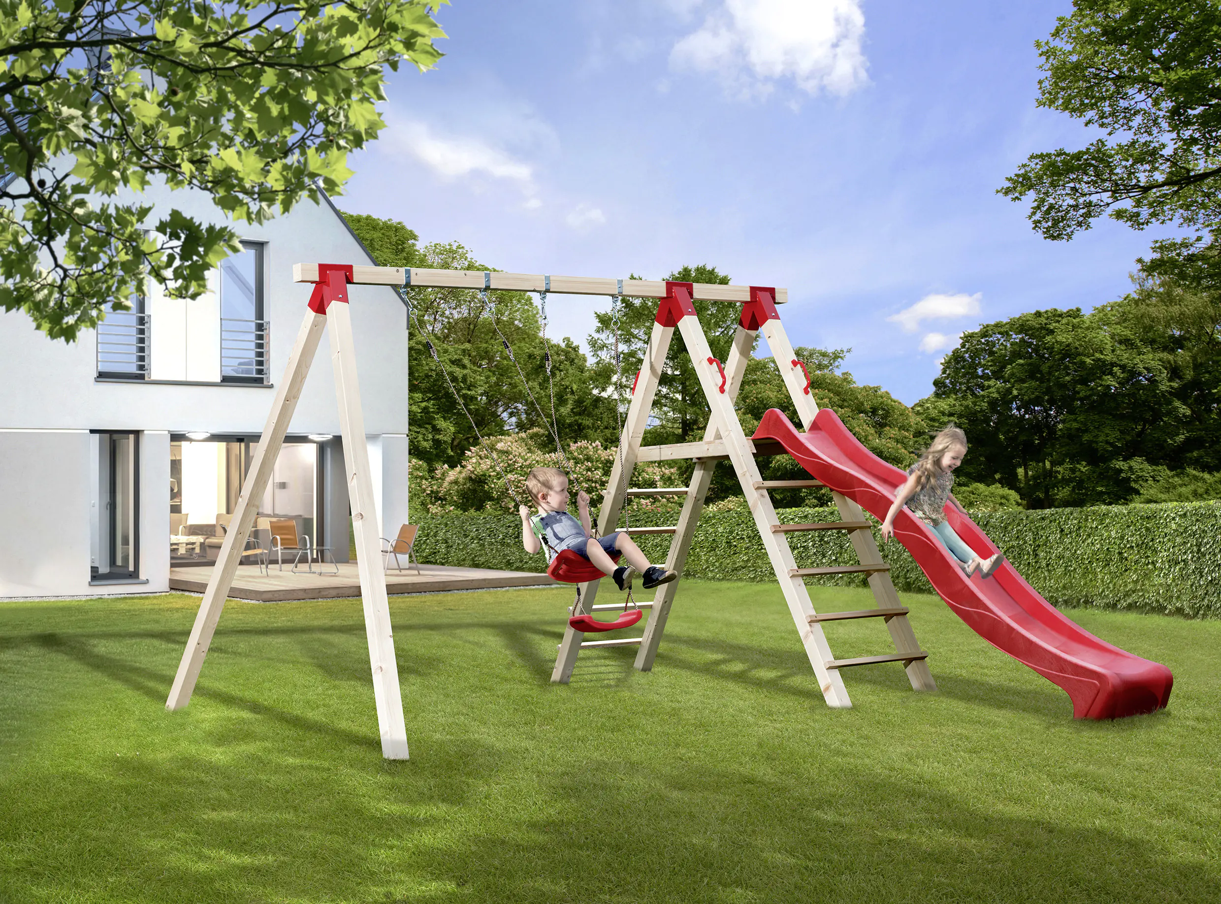 Weka Doppelschaukel Tabaluga mit Podest & Rutsche Weka Doppelschaukel Tabaluga mit Podest & Rutsche