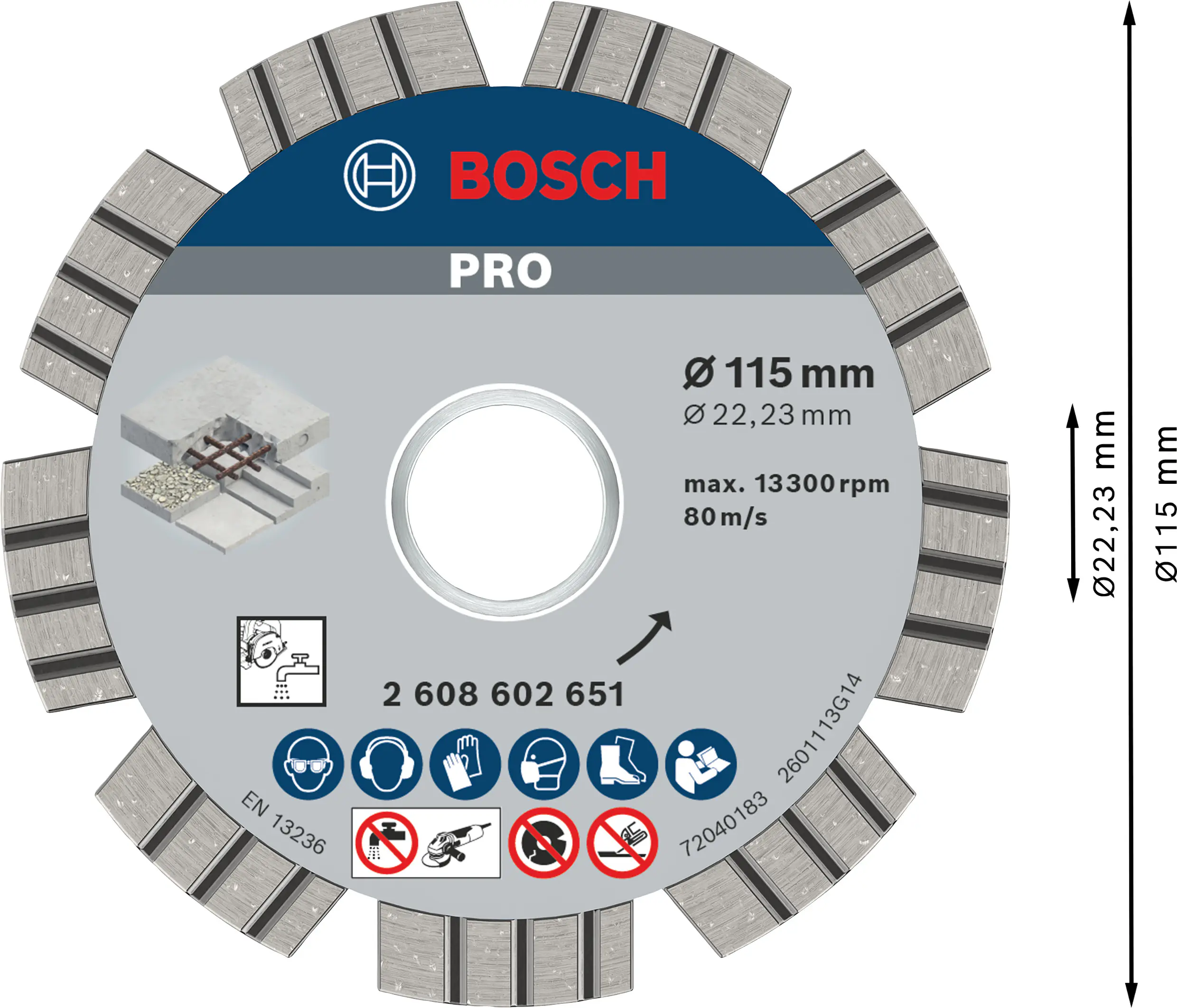 Bosch PRO Concrete Diamanttrennscheibe, 115 x 22,23 mm Bosch PRO Concrete Diamanttrennscheibe, 115 x 22,23 mm