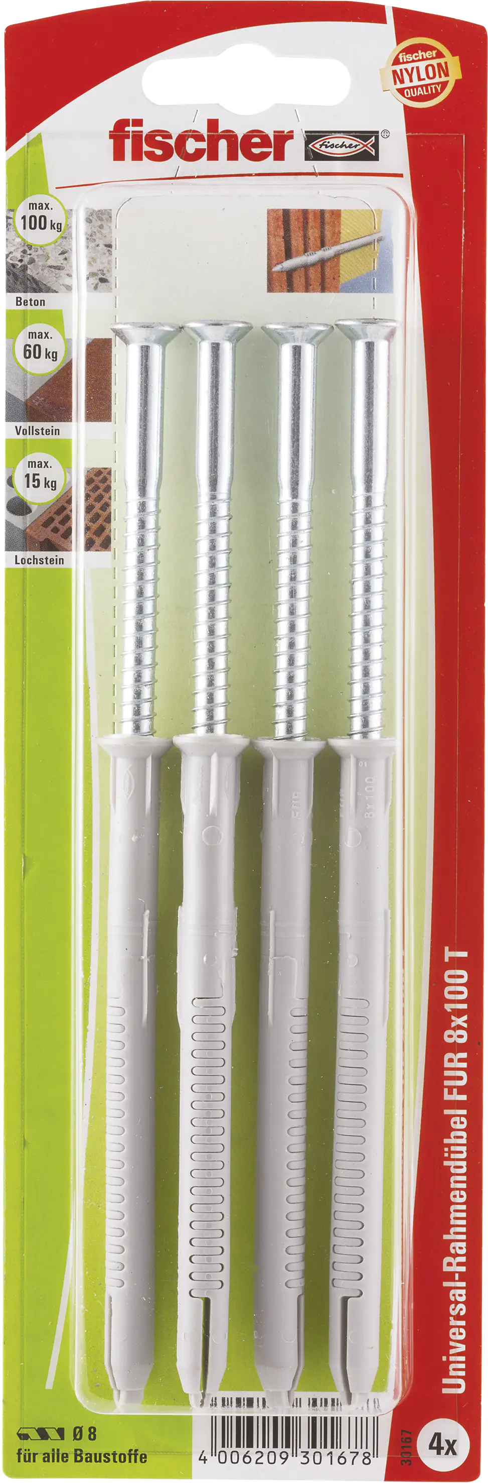 4006209301678 Fischer Langschaftdübel FUR 8.0 x 100 mm - 4 Stück