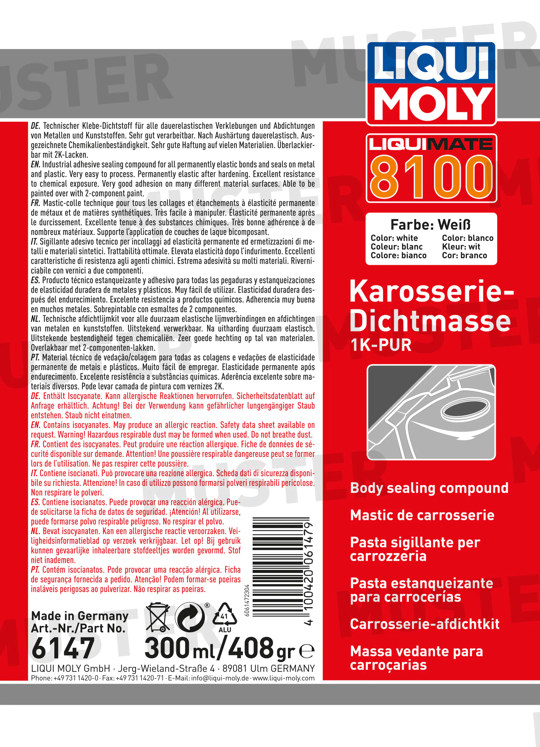 Liqui Moly Liquimate Karosseriedichtstoff 8100 1K-Pur weiß 300 ml Liqui Moly Liquimate Karosseriedichtstoff 8100 1K-Pur weiß 300 ml