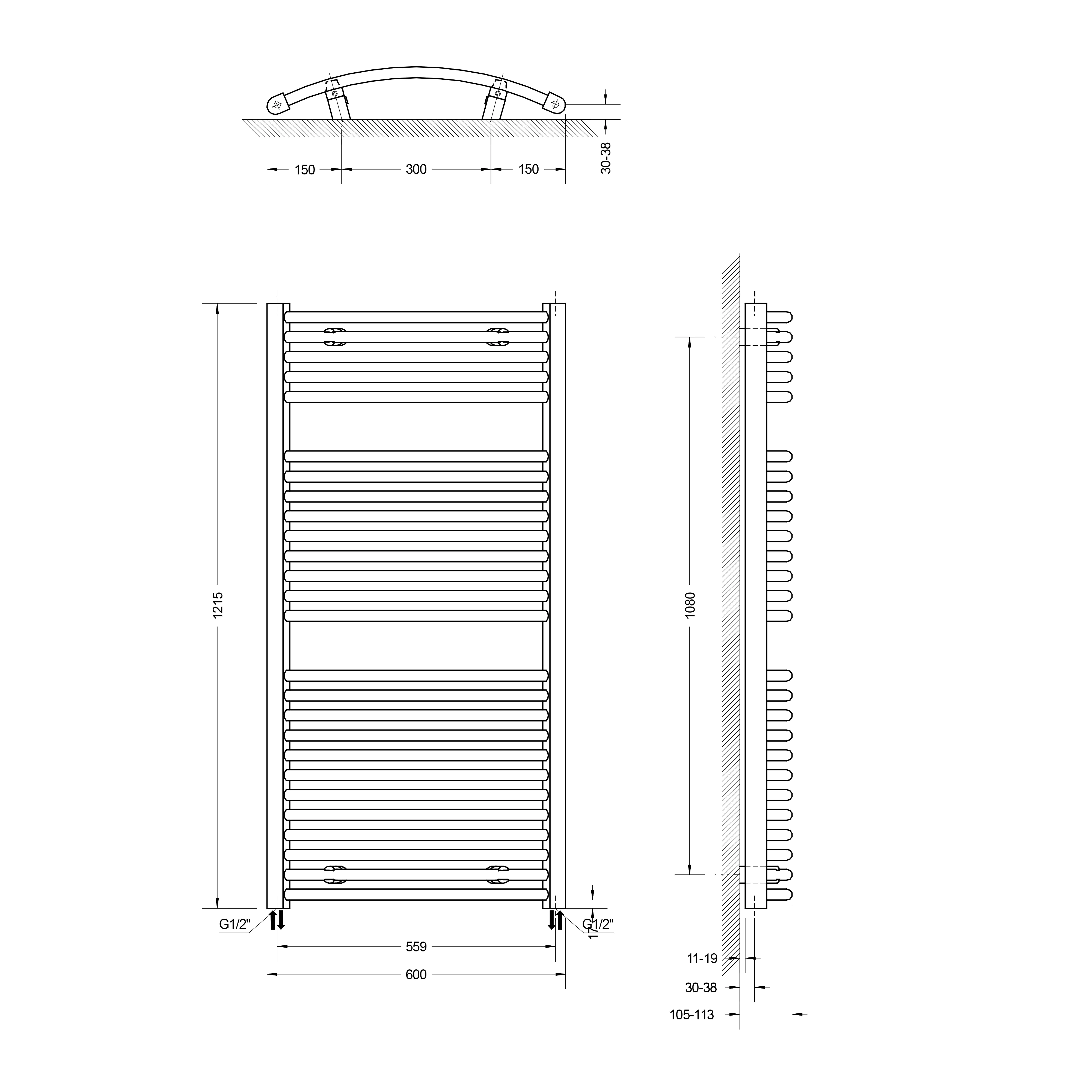 Schulte Badheizkörper München Rund 121,5 x 60 cm cm 758 Watt