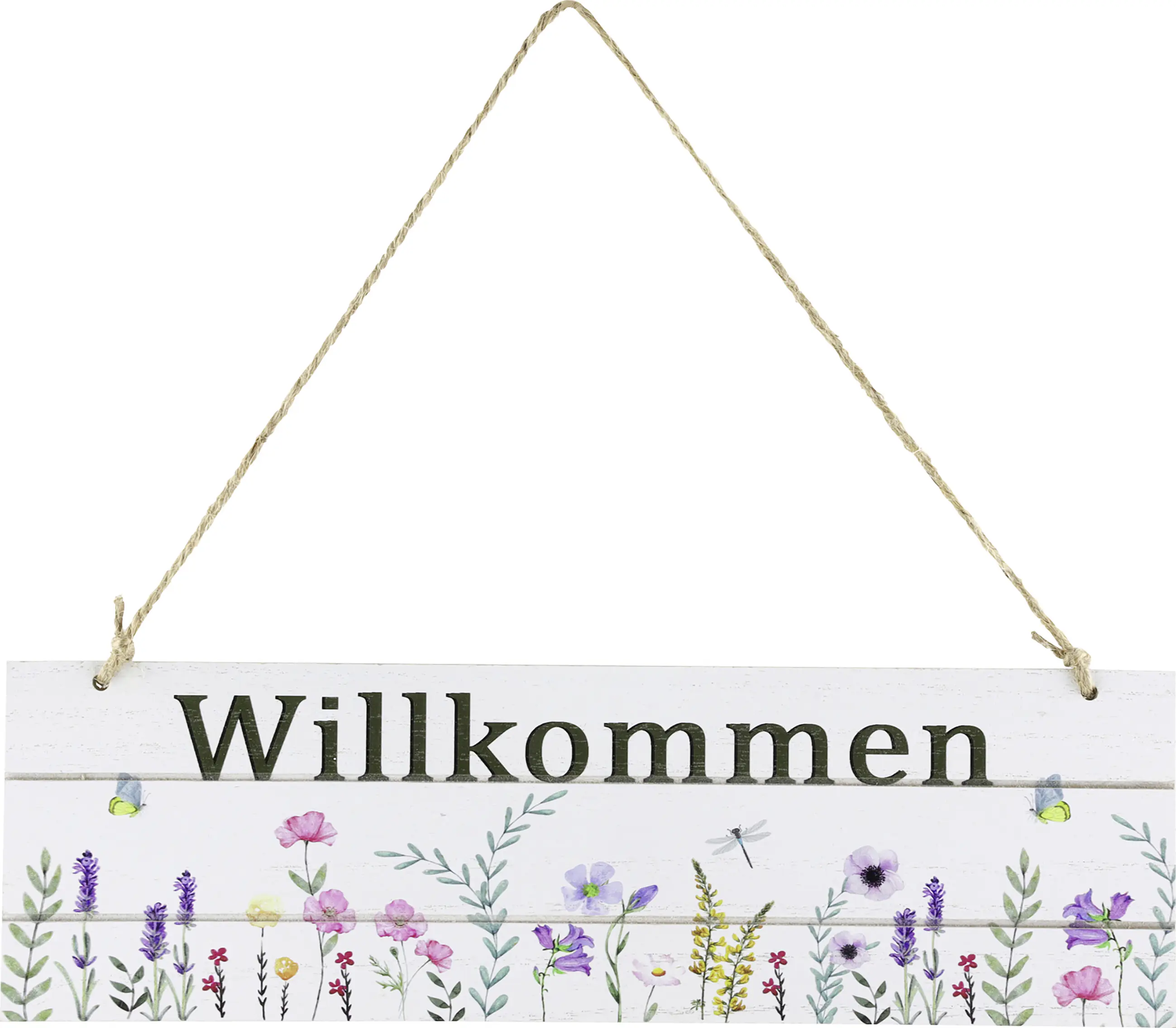 Türschild Willkommen mit Blumenmotiv Holz 29,5 x 9 cm bunt