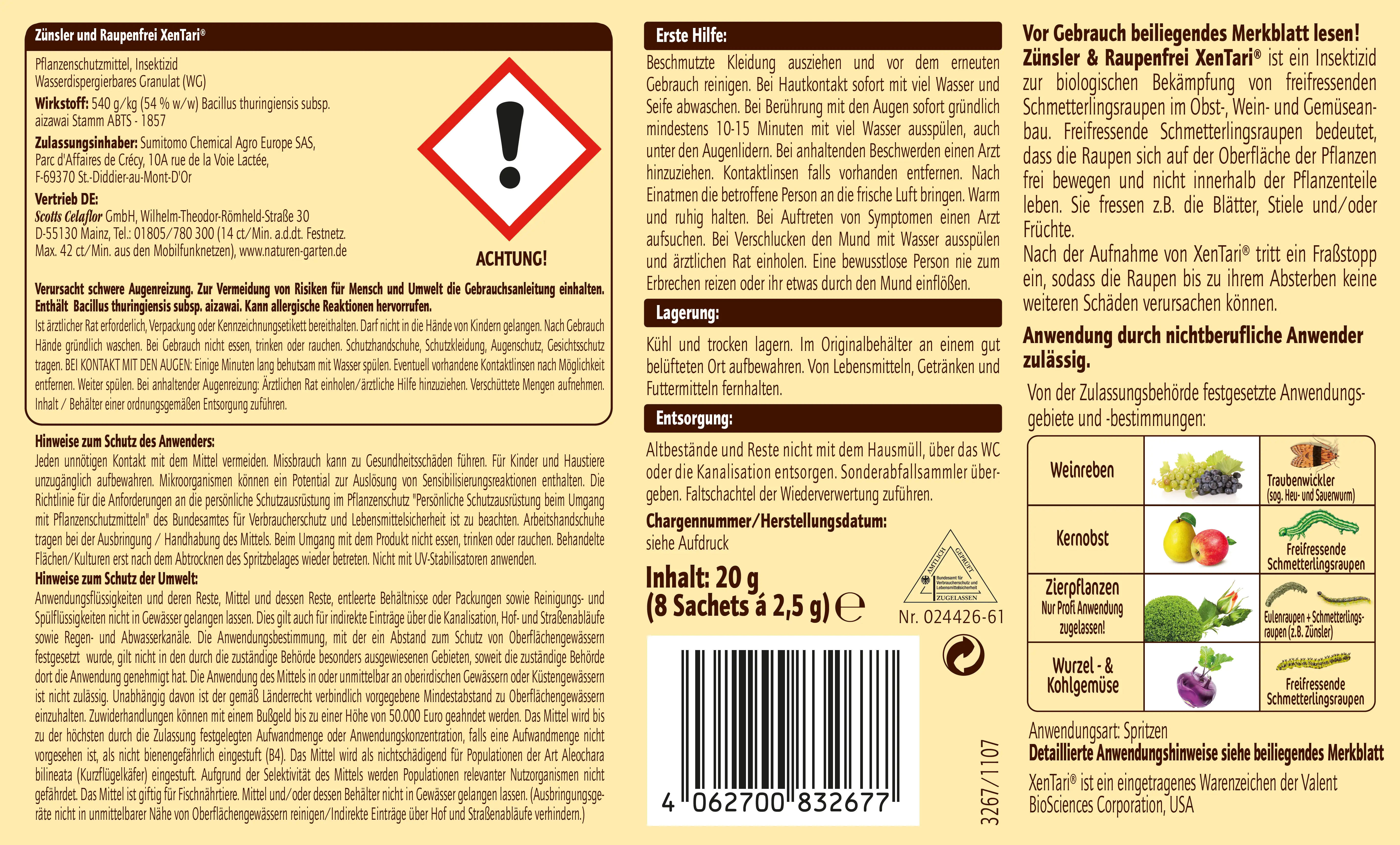 4062700832677_1 Naturen Bio Zünsler & Raupenfrei XenTari 8 x 2,5 g