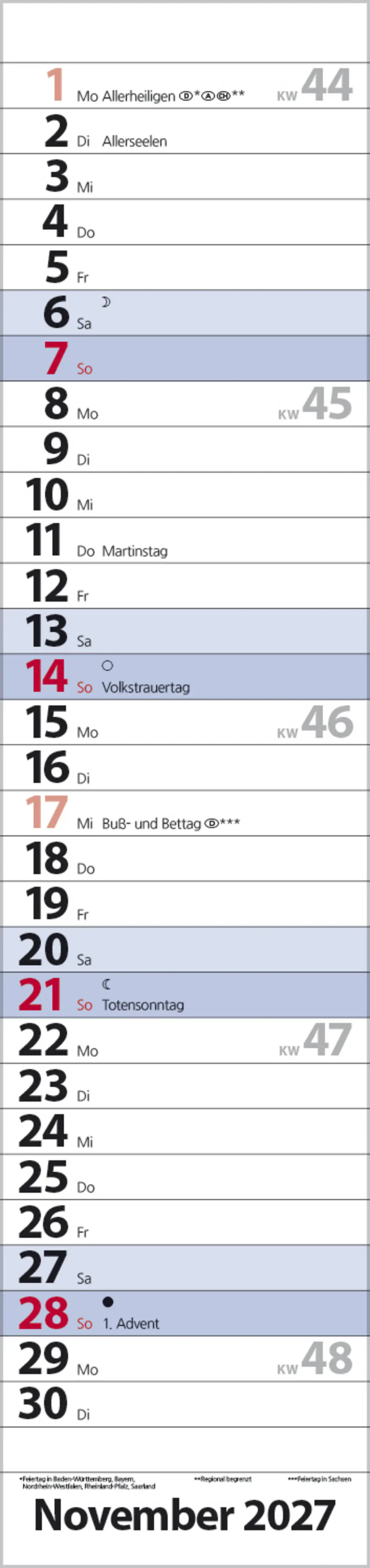 Korsch Kalender Streifenplaner Compact 2027 blau