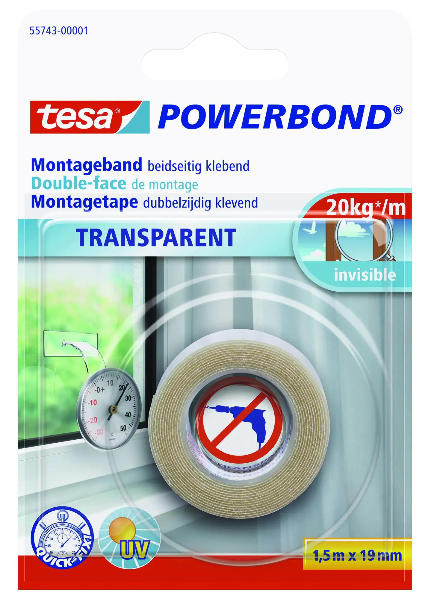 tesa doppelseitiges Montageband 1,5 m x 19 mm, transparent tesa doppelseitiges Montageband 1,5 m x 19 mm, transparent